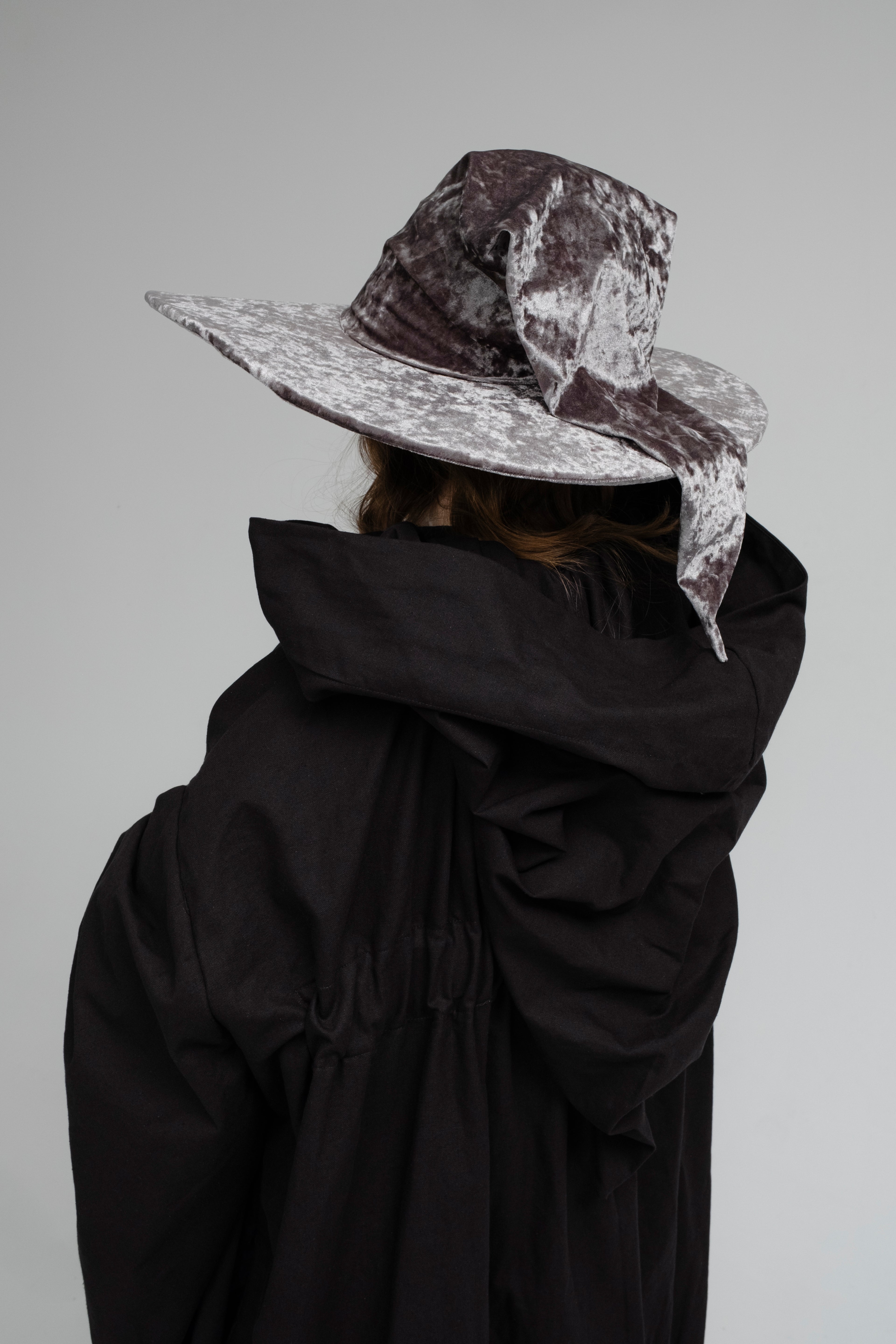 Handmade Gray Crushed Velvet Wizard Hat – Medieval Fantasy Cosplay