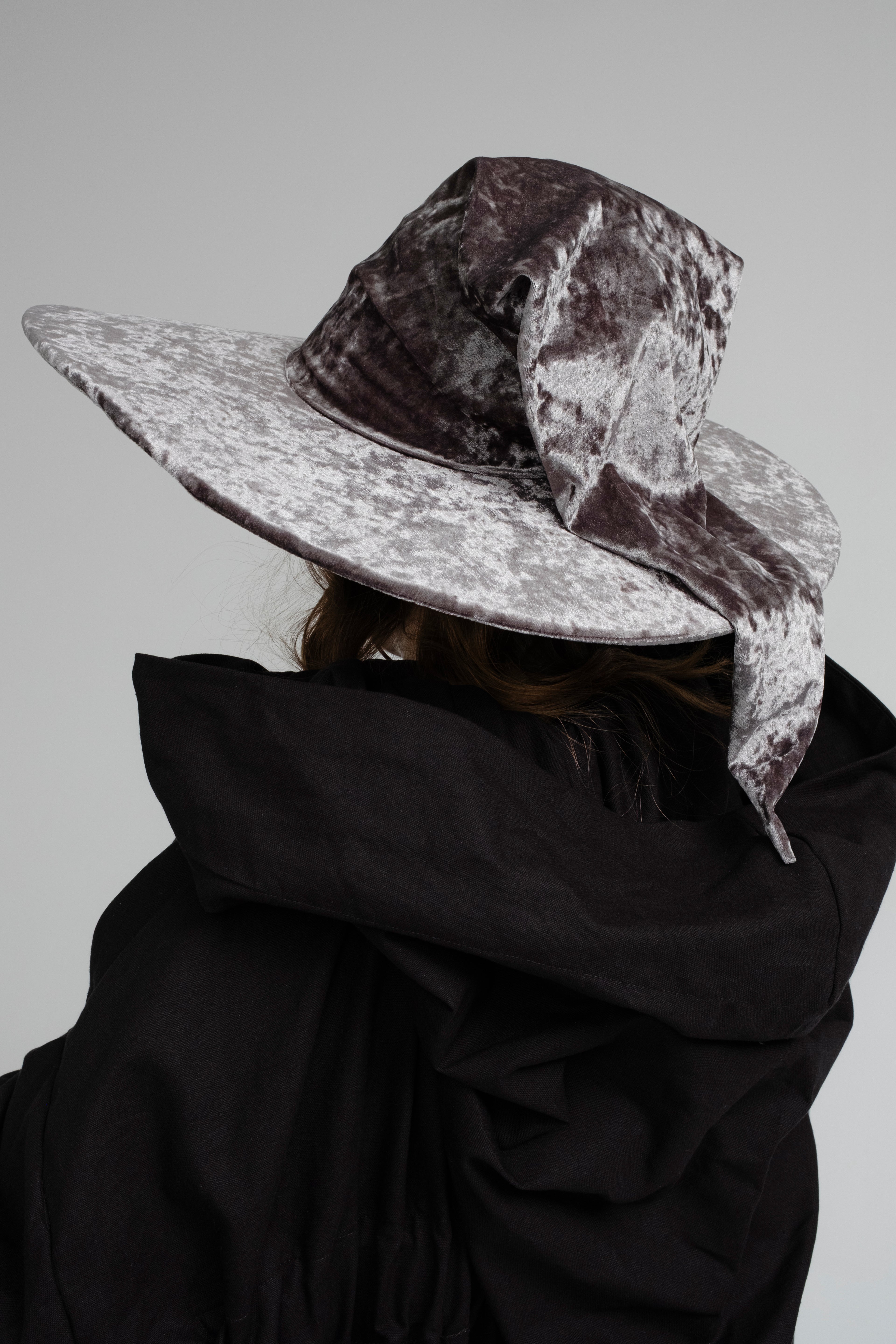 Handmade Gray Crushed Velvet Wizard Hat – Medieval Fantasy Cosplay