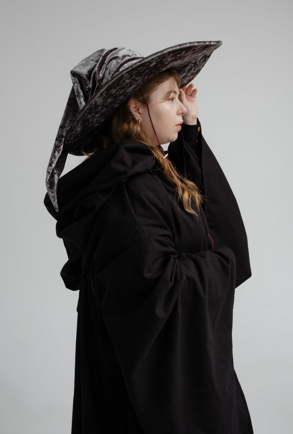 Handmade Gray Crushed Velvet Wizard Hat – Medieval Fantasy Cosplay