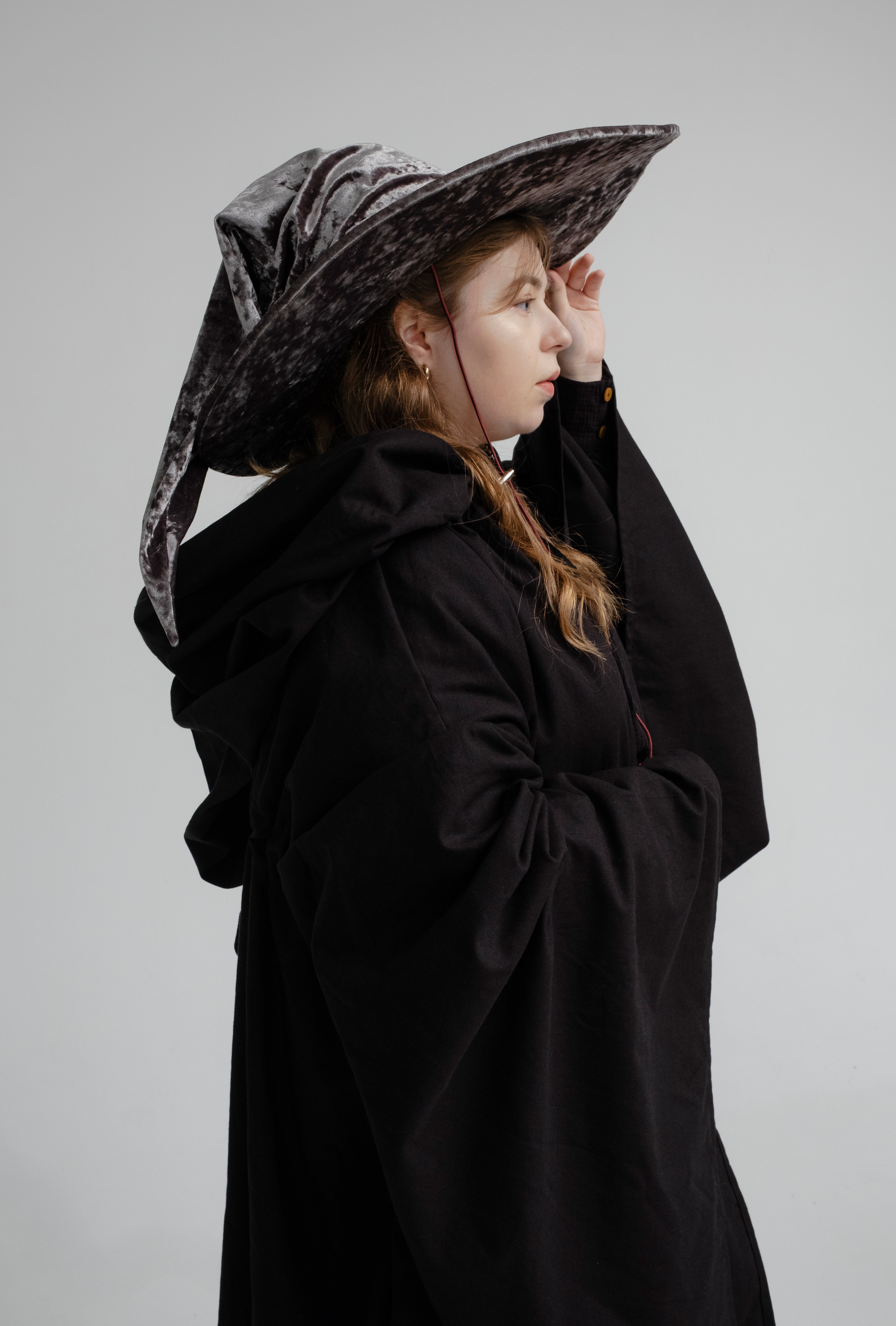Handmade Gray Crushed Velvet Wizard Hat – Medieval Fantasy Cosplay