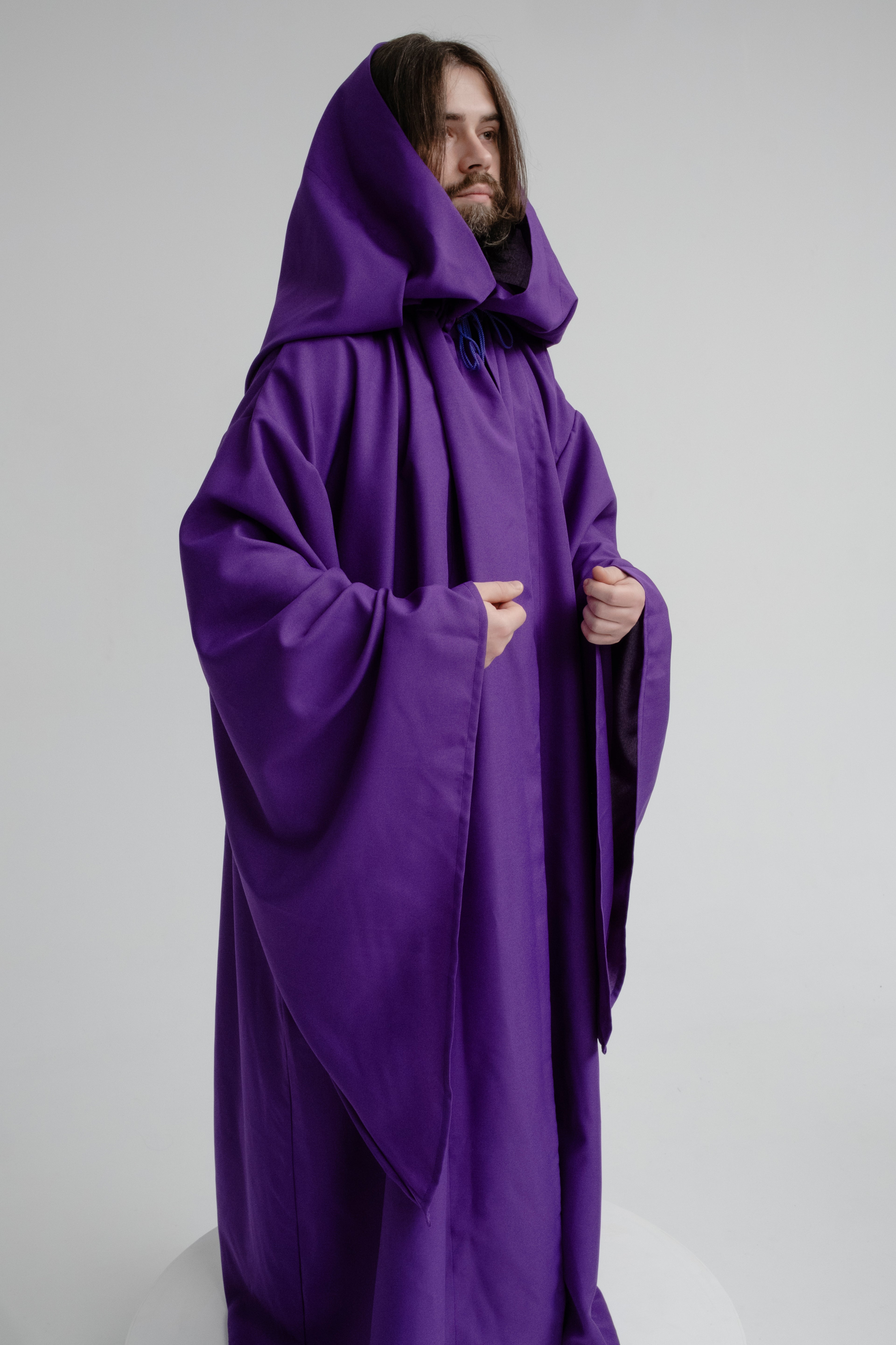 Violet Mist Cloak – Deep Purple Hooded Wizard Cape for Fantasy Cosplay