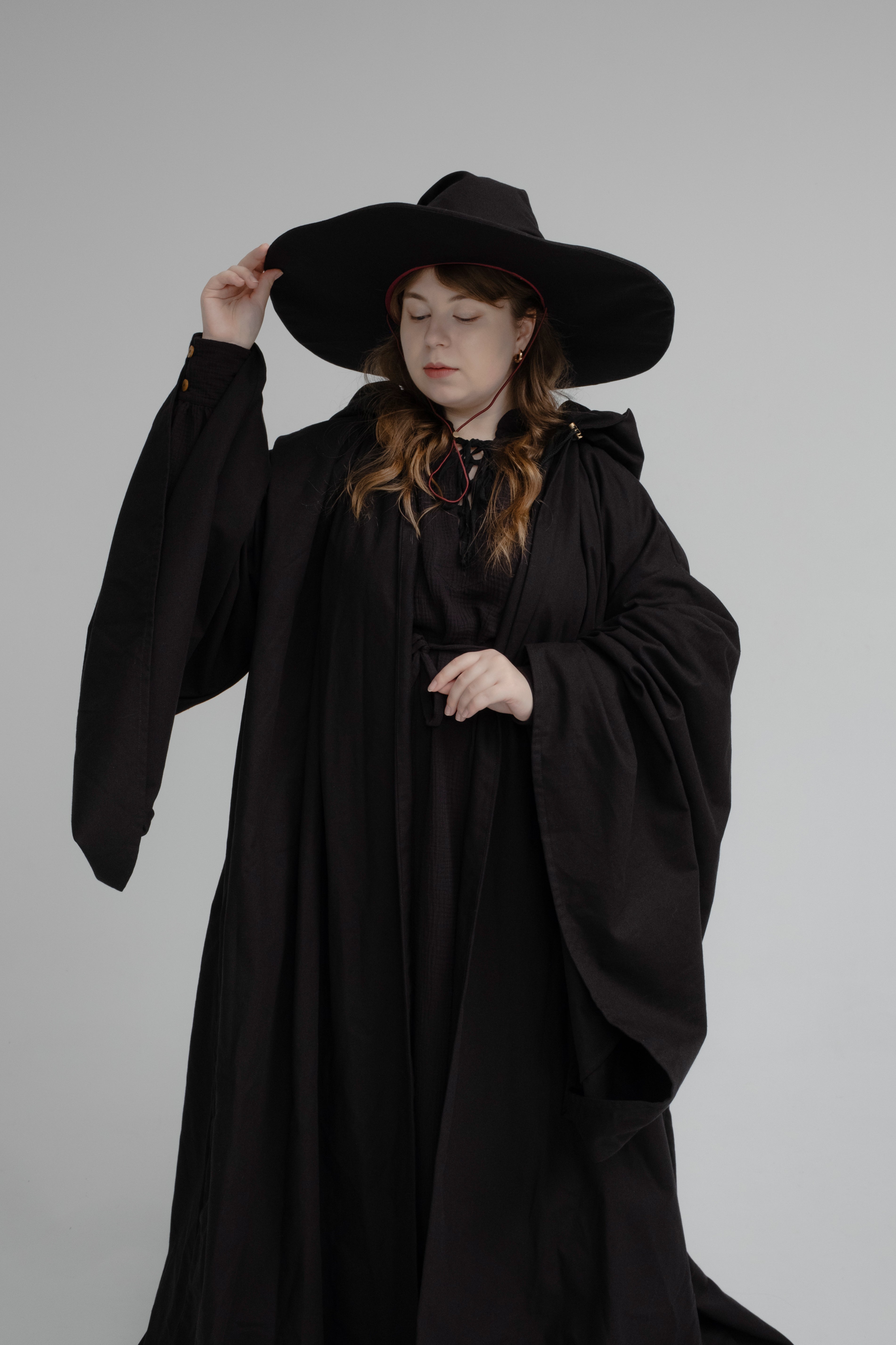 Handmade Black Linen Wizard Hat – Raven Fantasy Cosplay Accessory