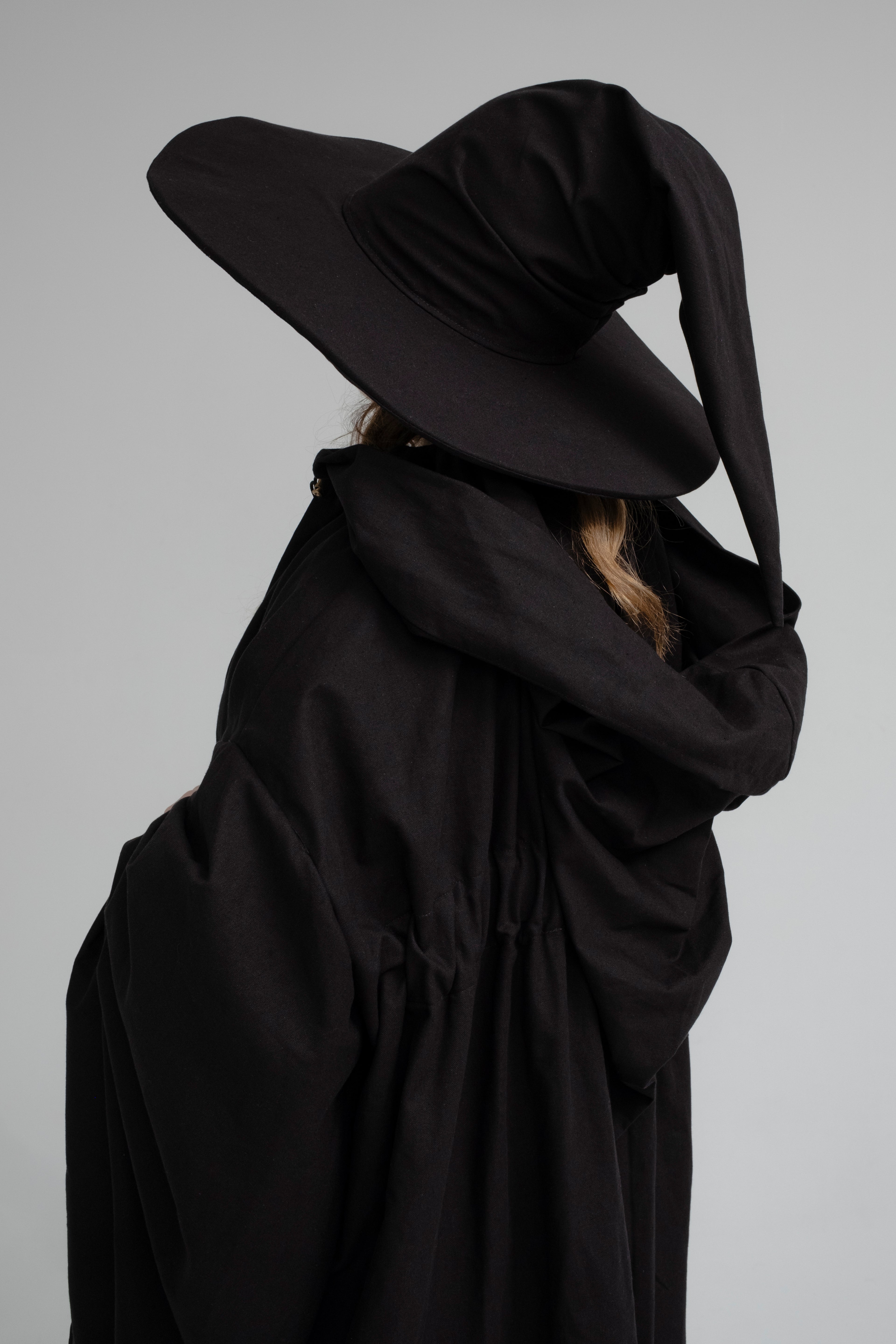 Handmade Black Linen Wizard Hat – Raven Fantasy Cosplay Accessory