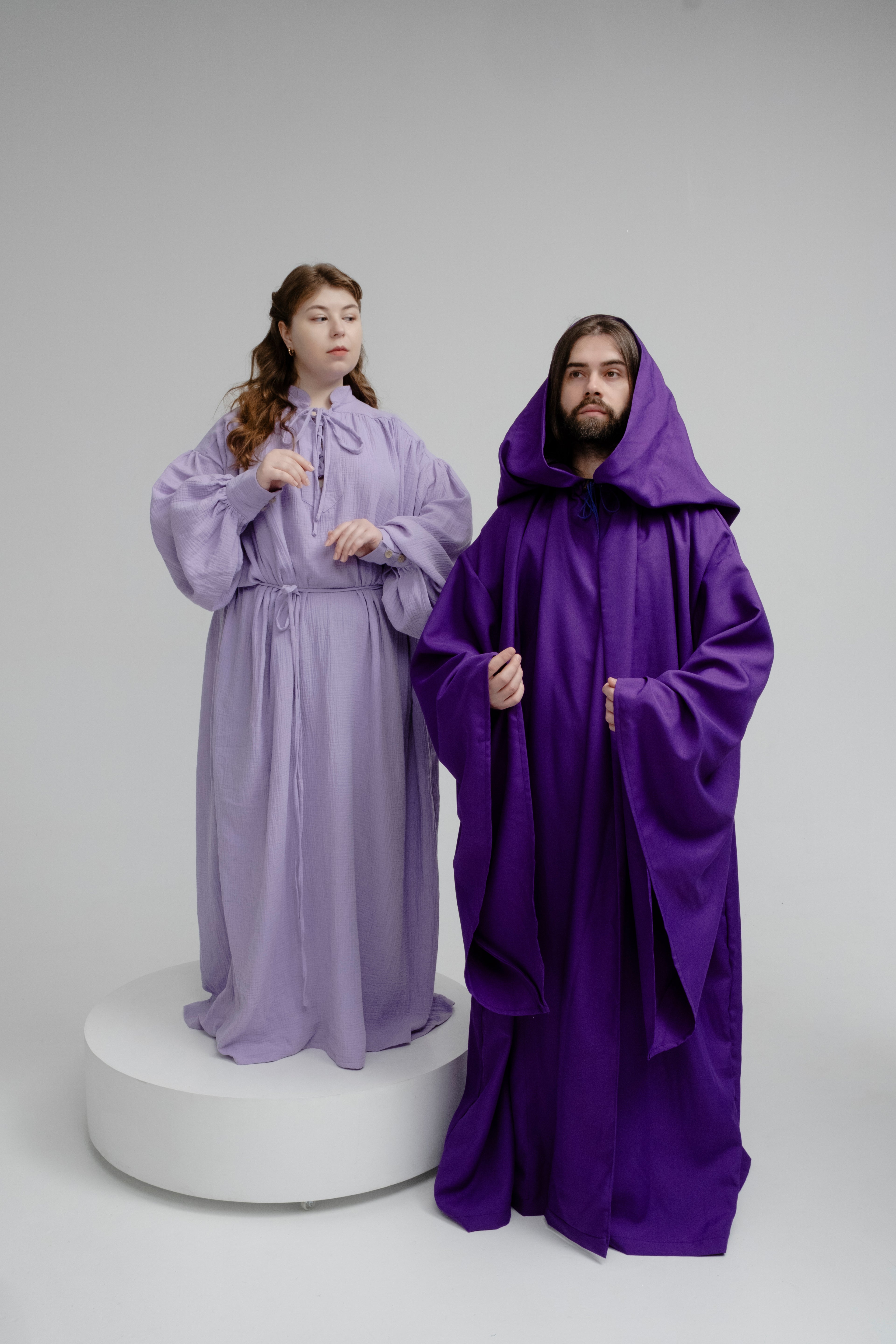 Violet Haze Set – Deep Purple Gabardine Cloak and Muslin Tunic with Twilight Flow