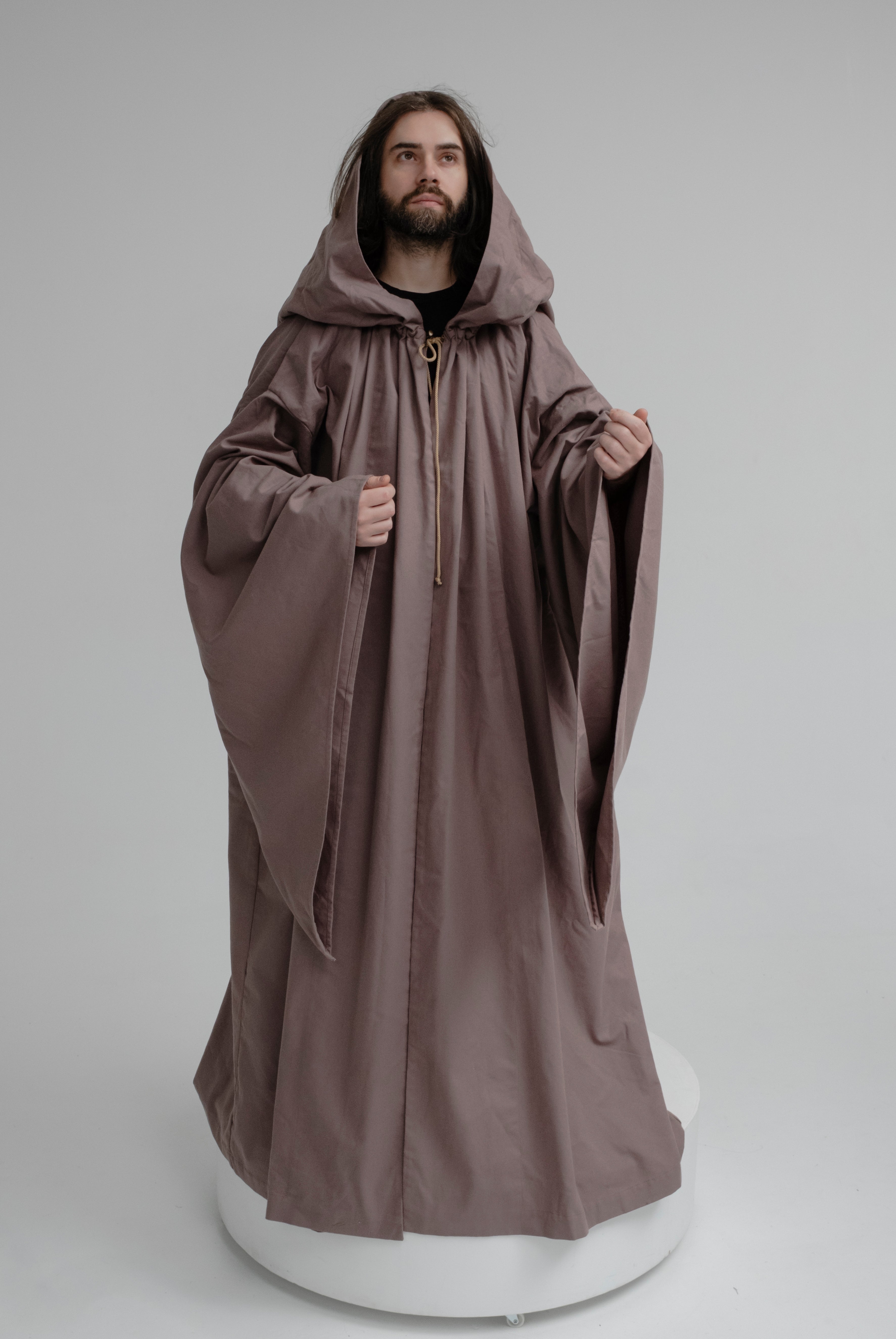 Cinnamon Linen Hooded Cloak – Handmade Medieval Fantasy Mantle