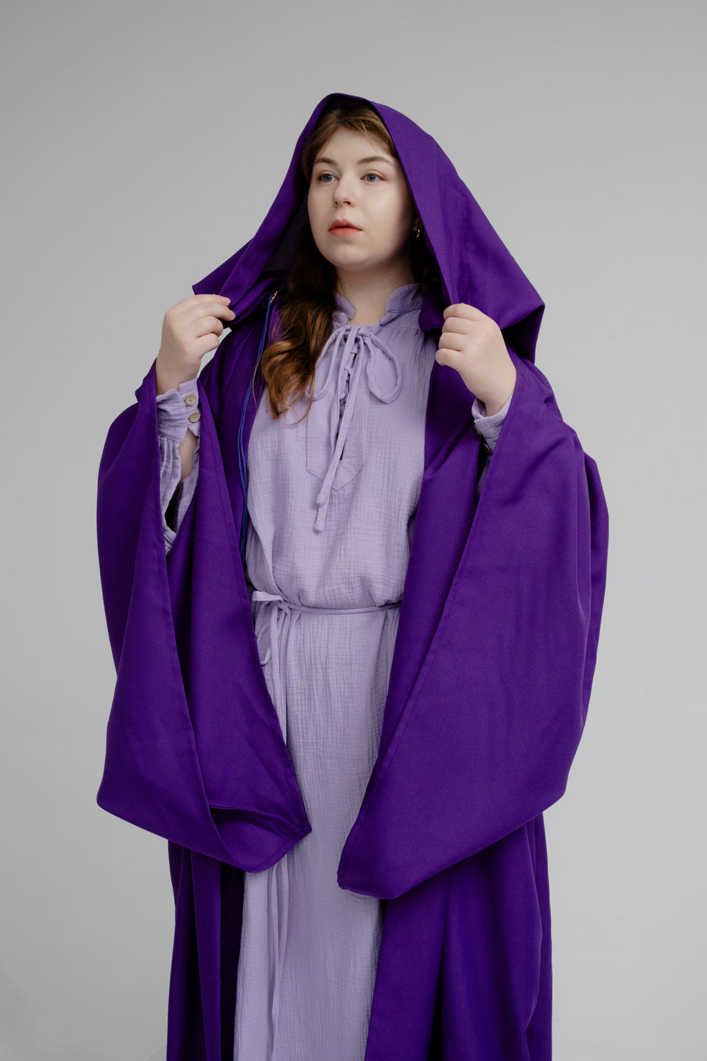 Violet Mist Cloak – Deep Purple Hooded Wizard Cape for Fantasy Cosplay