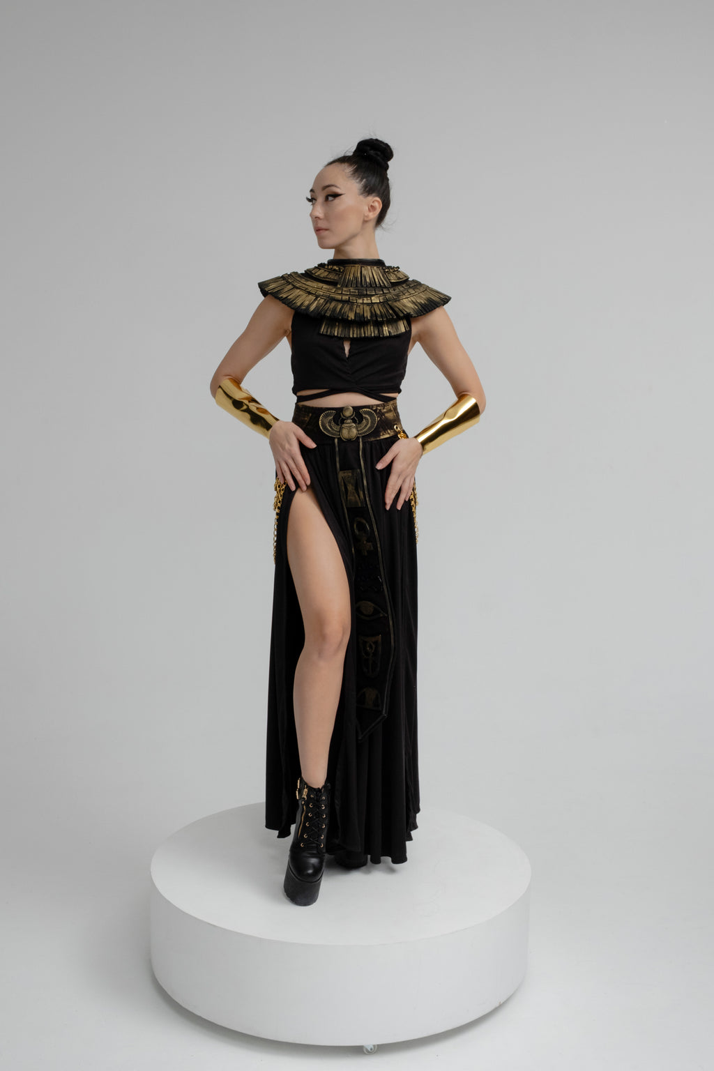 Egyptian golden serpent priestess outfit black and gold fantasy costume