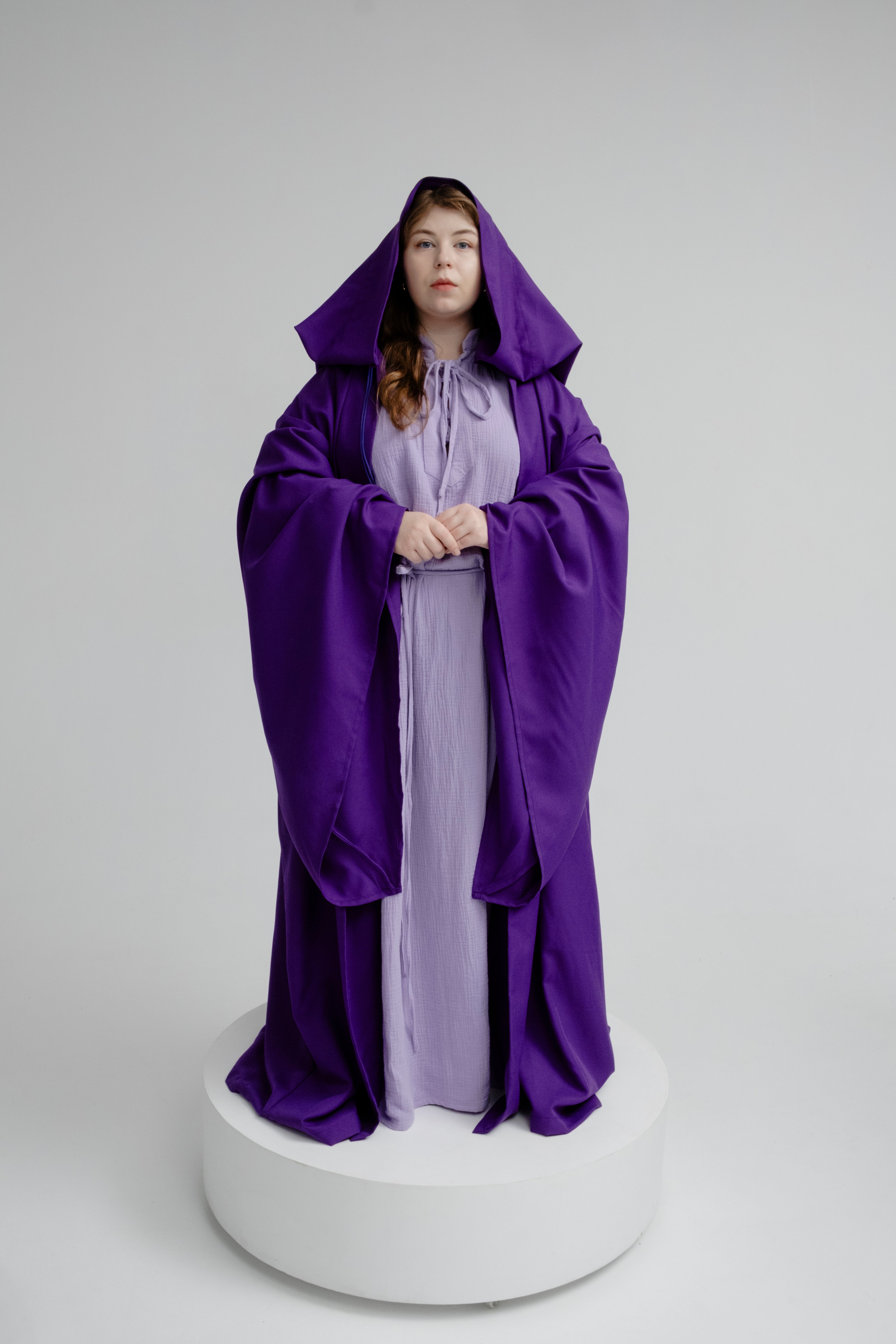Violet Haze Set – Deep Purple Gabardine Cloak and Muslin Tunic with Twilight Flow
