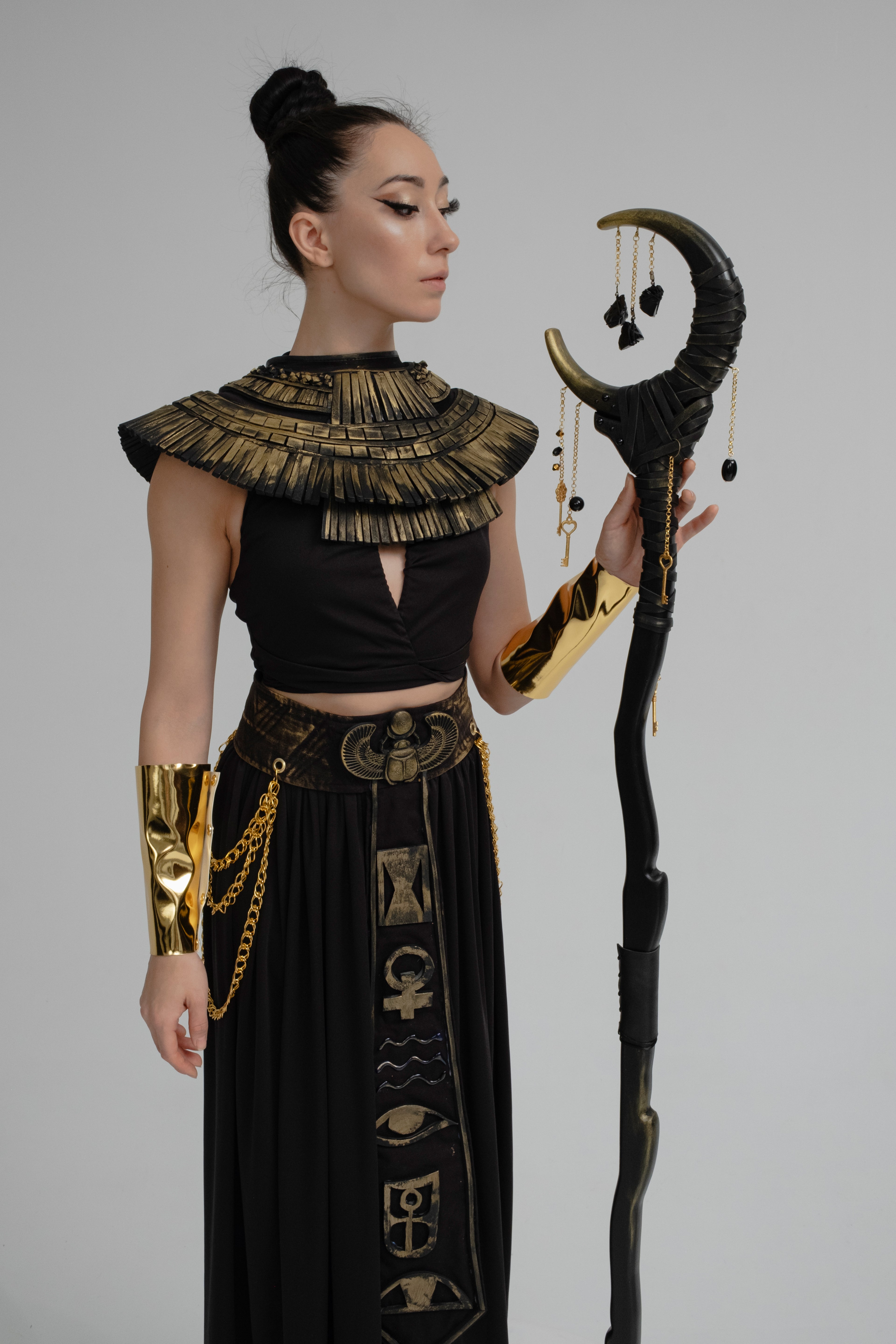 Hecate moon staff artisan wood fantasy prop