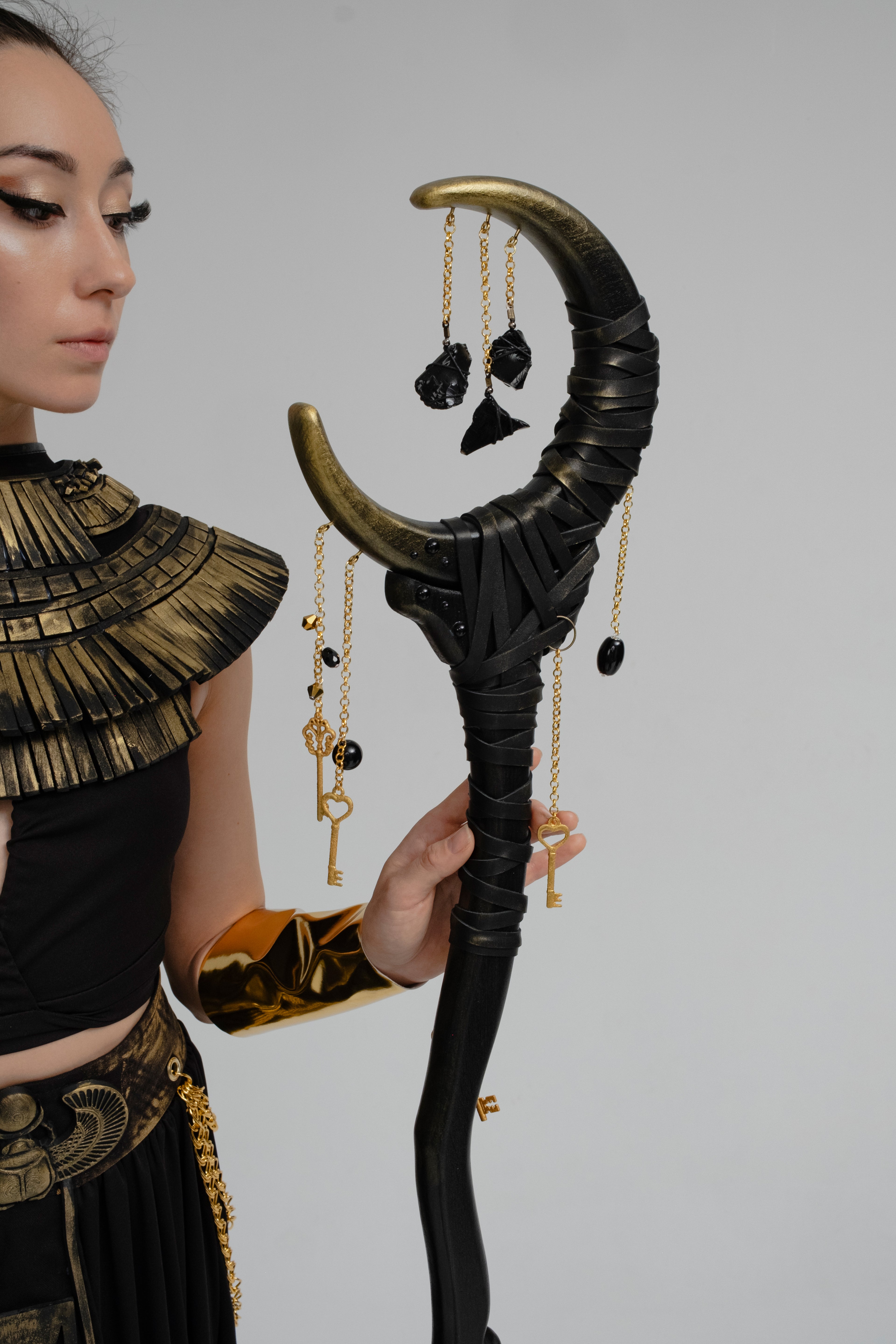 Handmade wooden lunar staff for goddess or witch cosplay