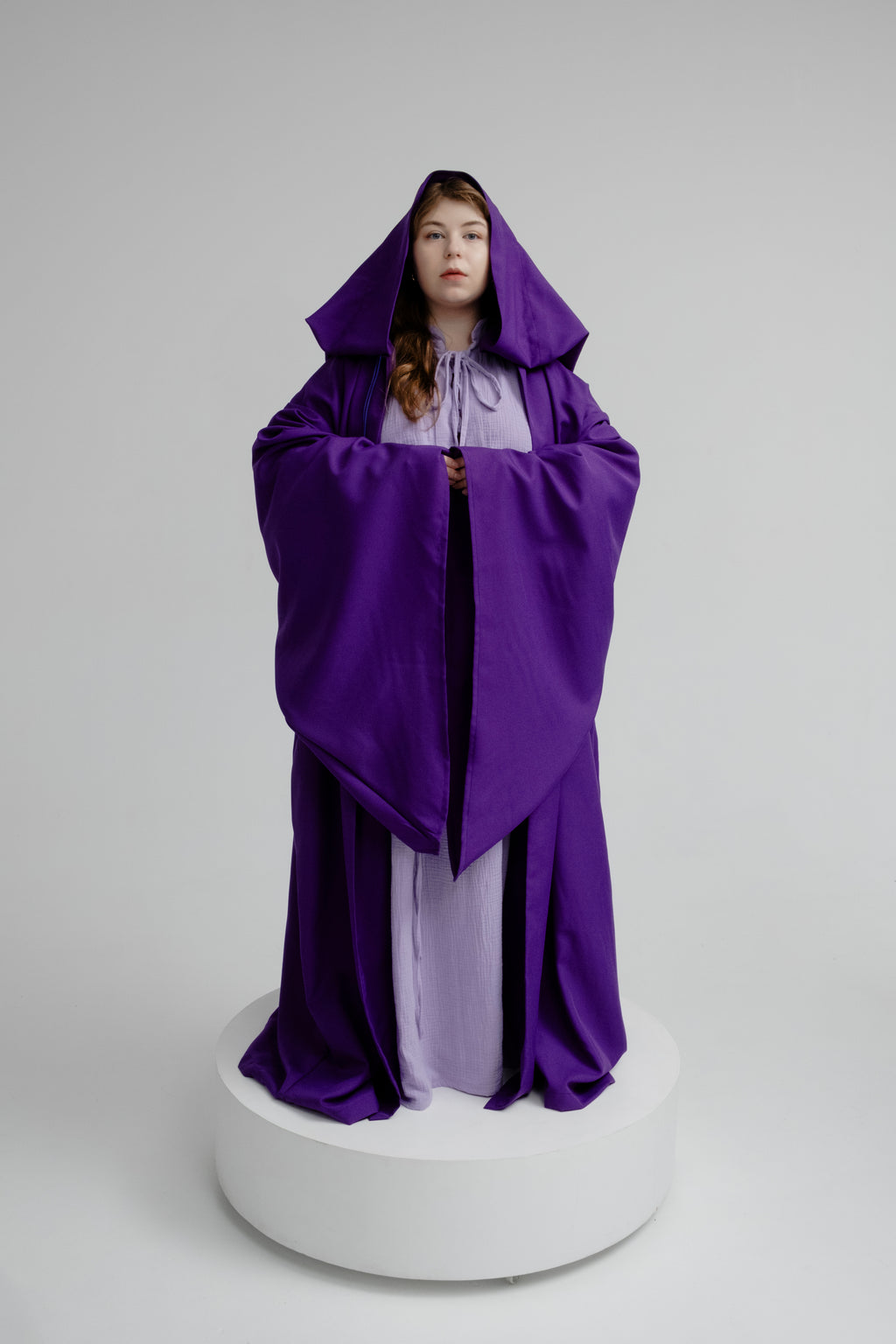 Violet Haze Set – Deep Purple Gabardine Cloak and Muslin Tunic with Twilight Flow
