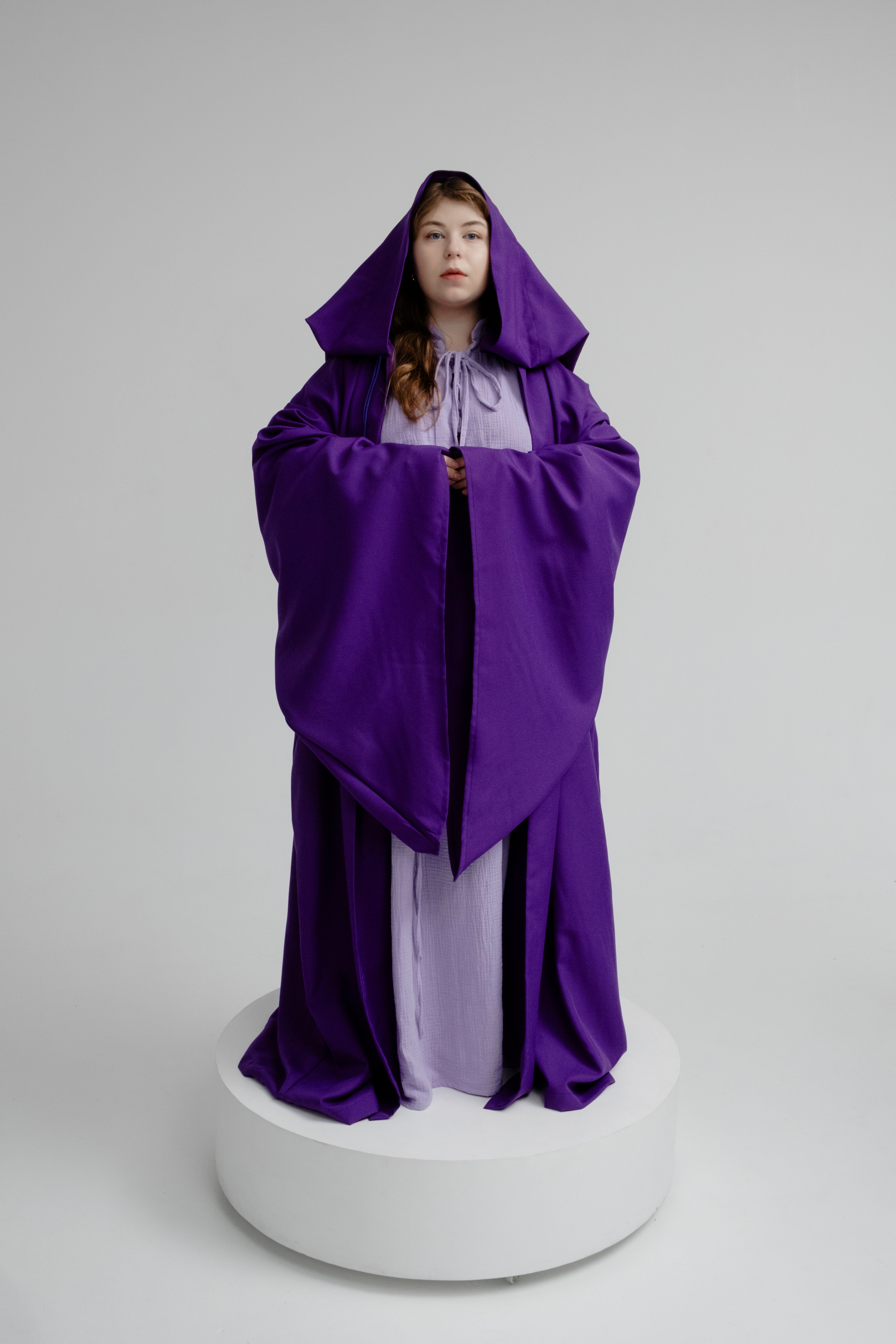 Violet Haze Set – Deep Purple Gabardine Cloak and Muslin Tunic with Twilight Flow