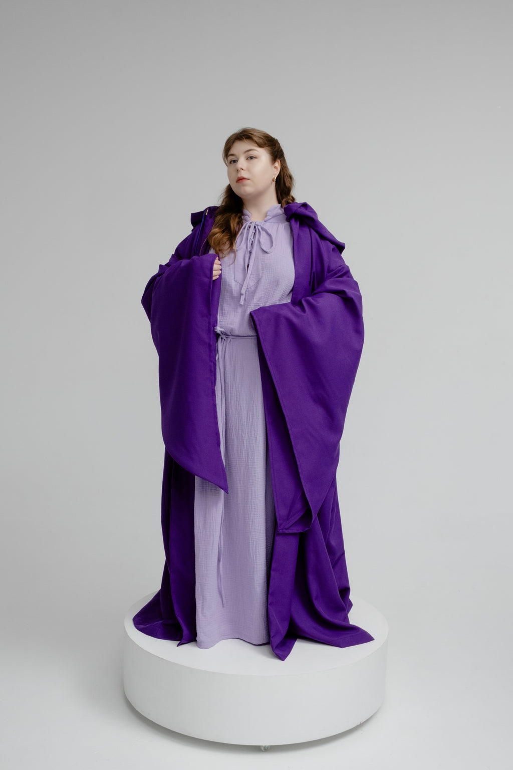 Violet Haze Set – Deep Purple Gabardine Cloak and Muslin Tunic with Twilight Flow