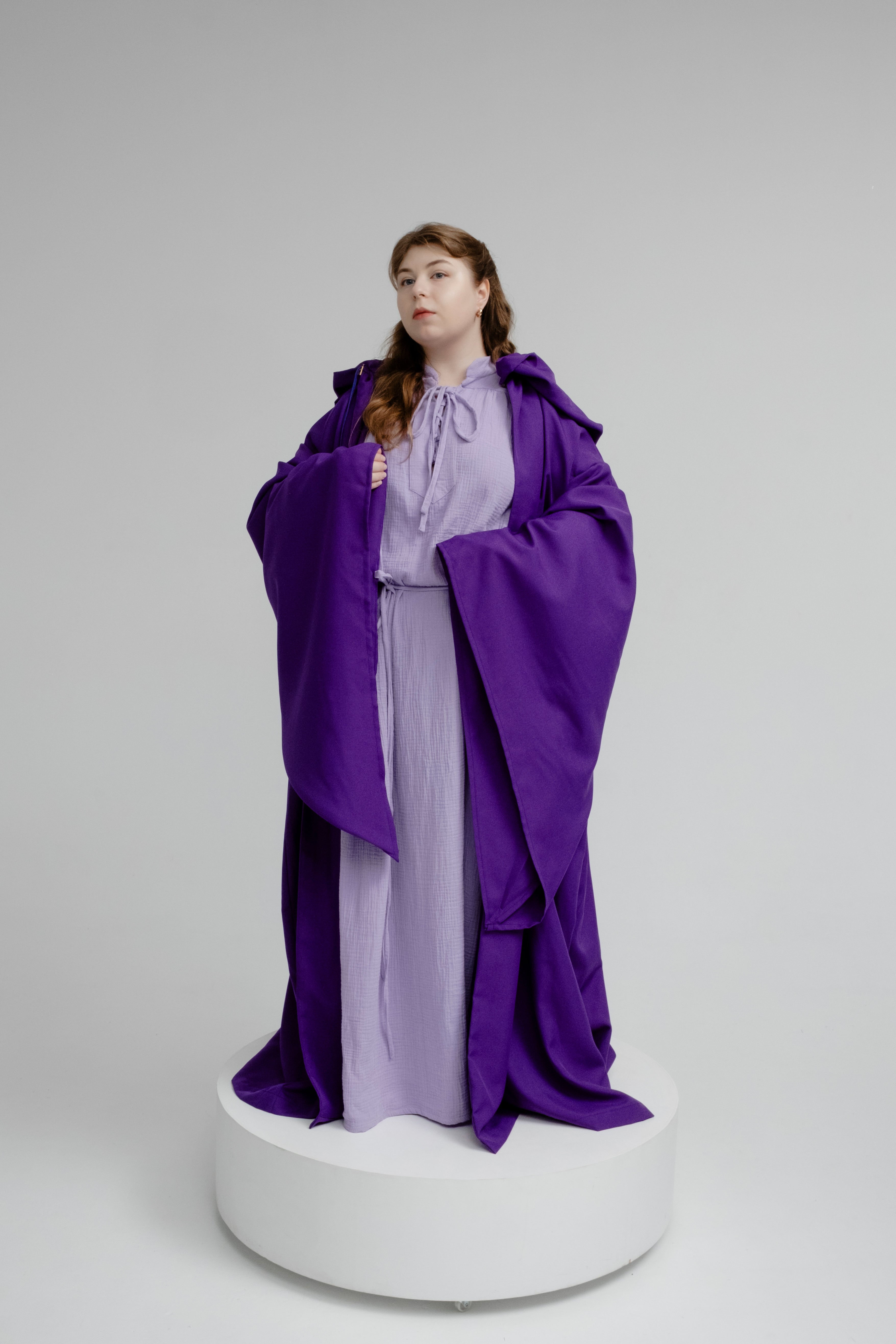 Violet Haze Set – Deep Purple Gabardine Cloak and Muslin Tunic with Twilight Flow