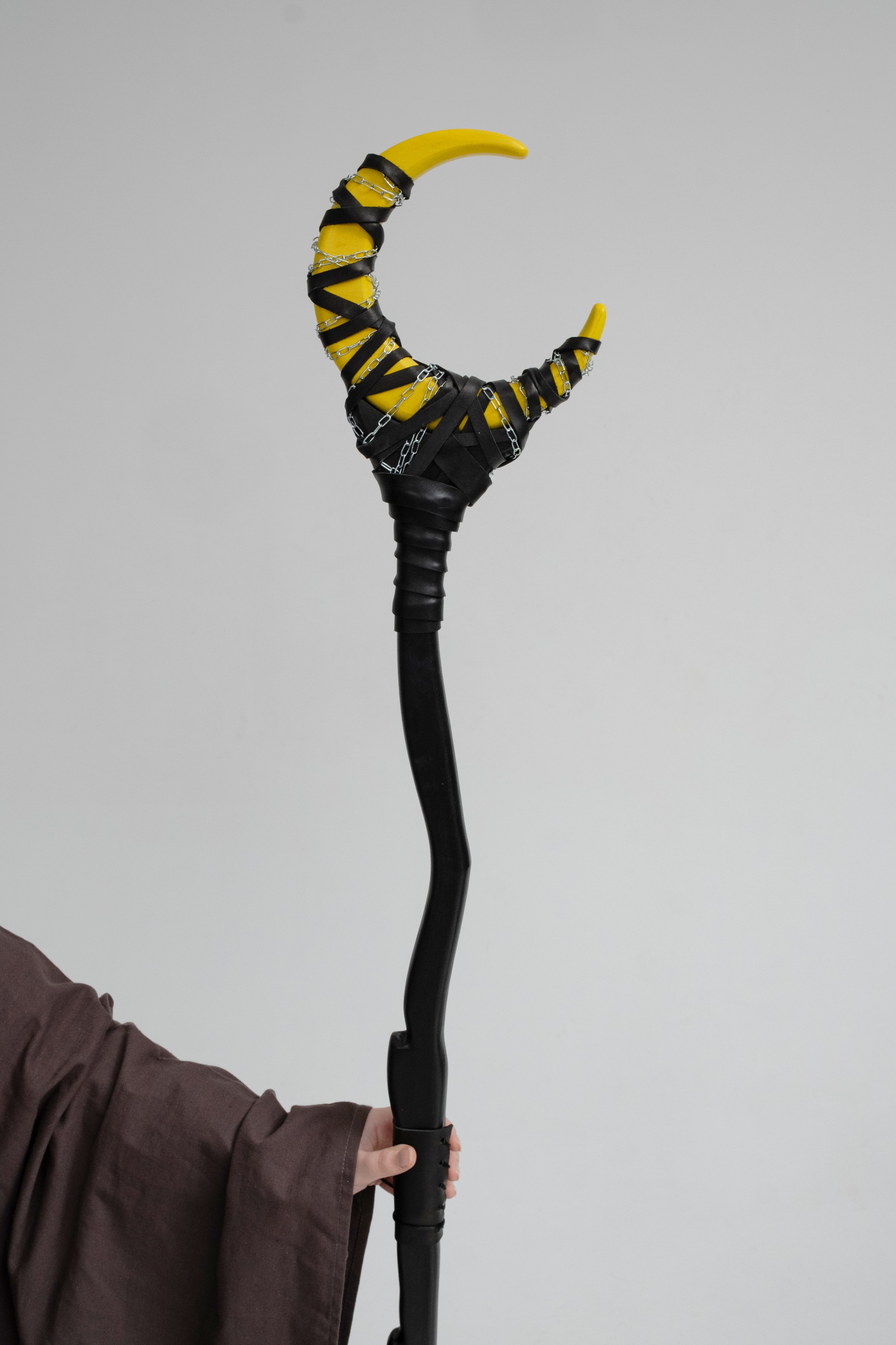 Yellow Moon Sting Chained Crescent Moon Staff with vivid yellow crescent design