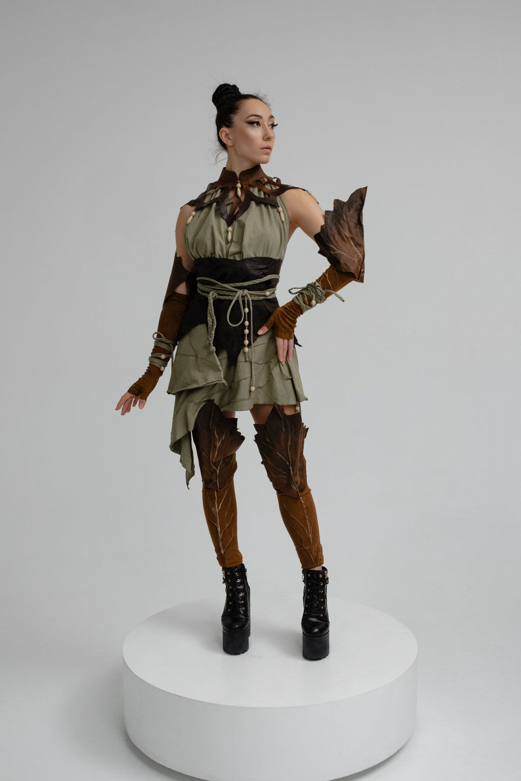 Forest fairy costume roots and leaf inspired woodland outfit front view