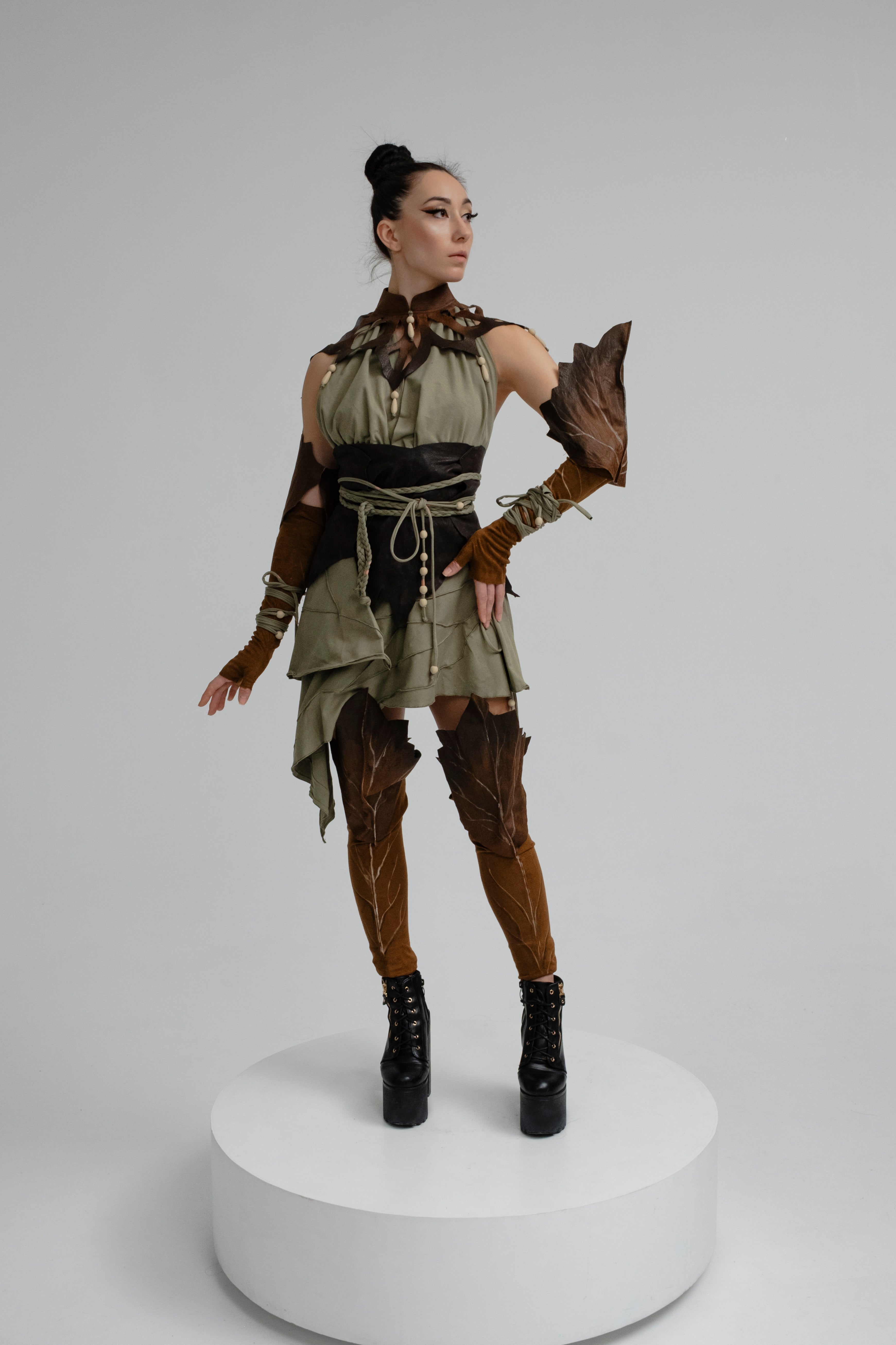 Forest fairy costume roots and leaf inspired woodland outfit front view