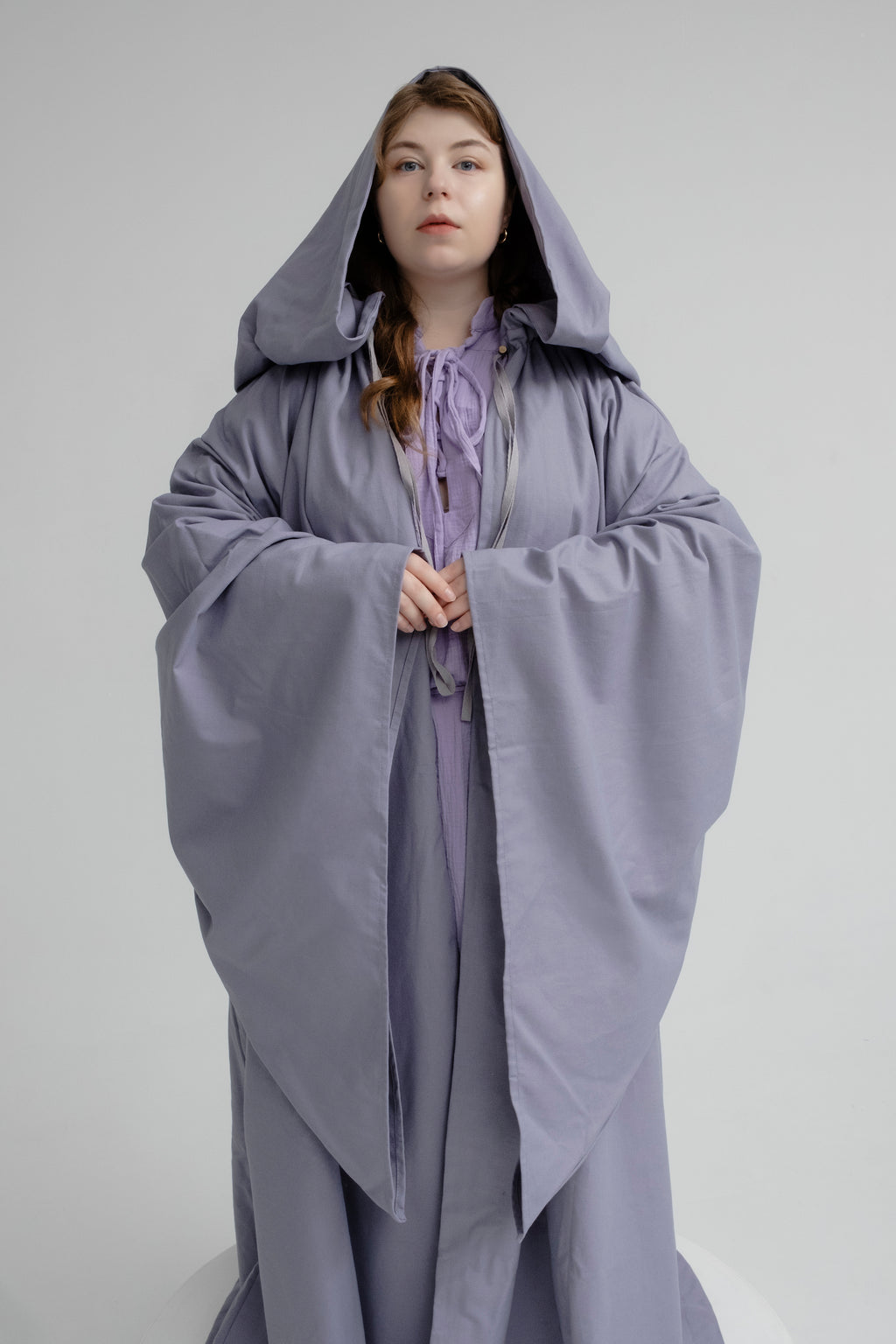 Handmade Lavender Hooded Cloak – Gray & Lavender Fantasy Mantle