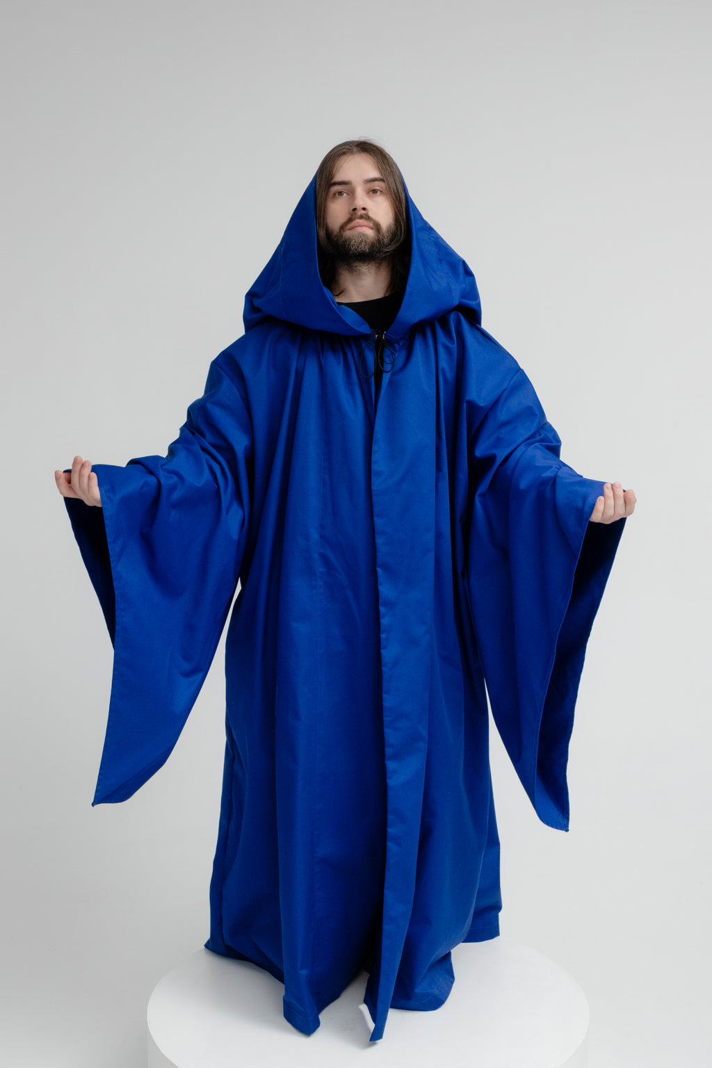 Handmade Royal Blue Hooded Wizard Cloak – Medieval Fantasy Cape