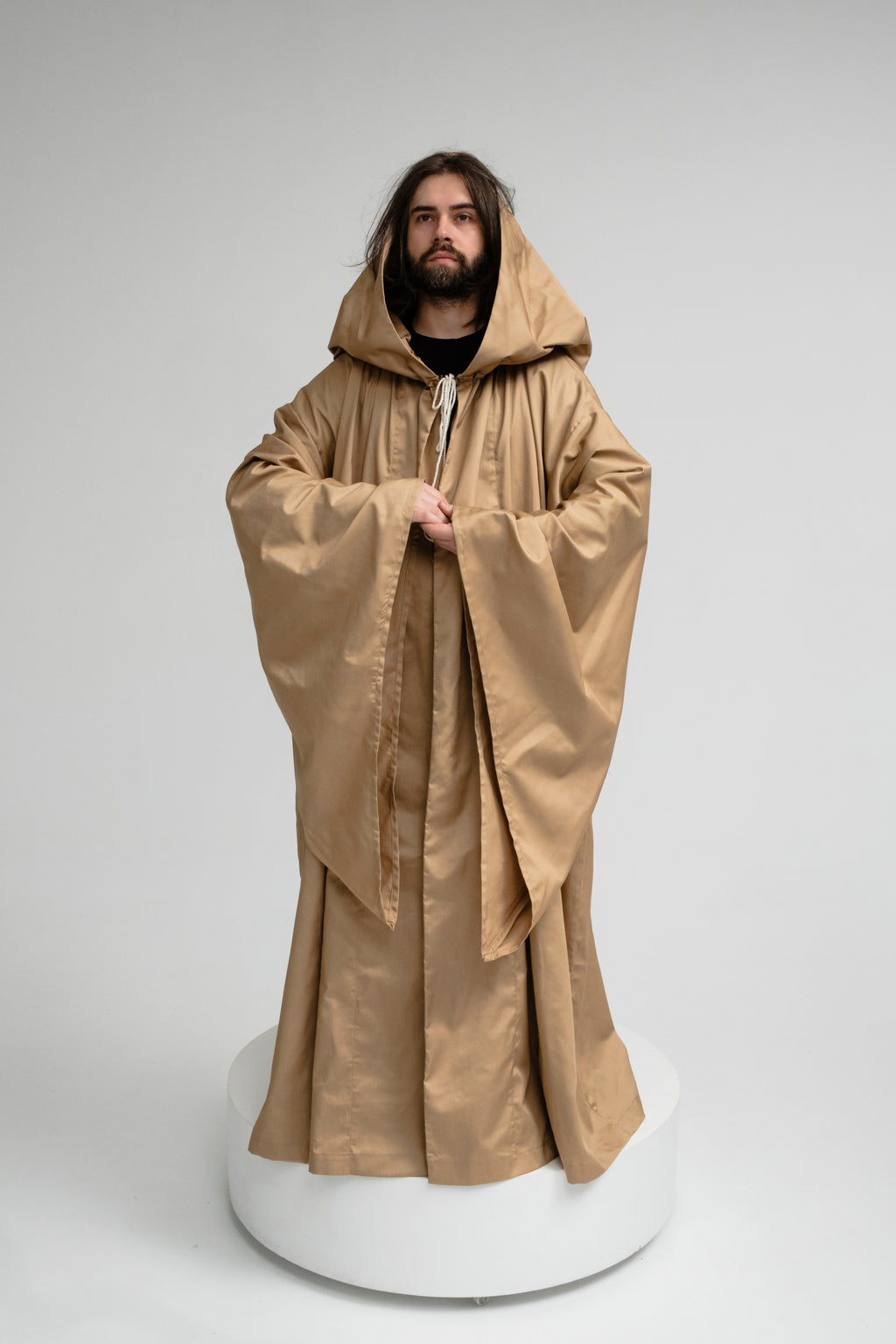 Handmade Natural Beige Linen Cloak – Buttercream Hooded Fantasy Cape