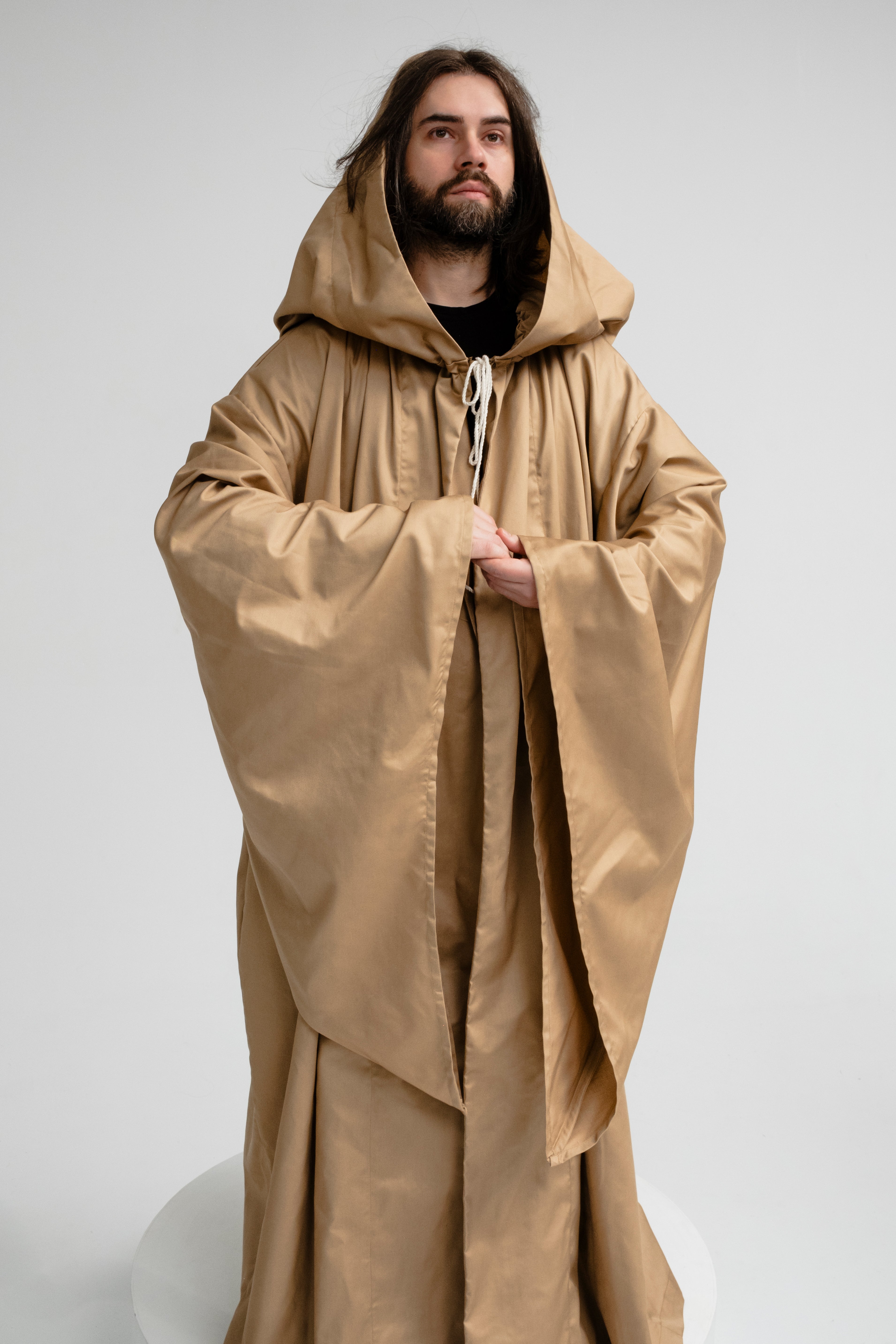 Golden Beige Hooded Cloak – Handmade Medieval Fantasy Cape