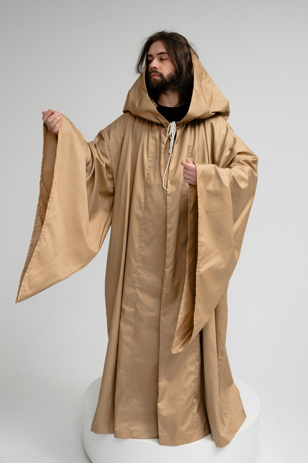 Golden Beige Hooded Cloak – Handmade Medieval Fantasy Cape