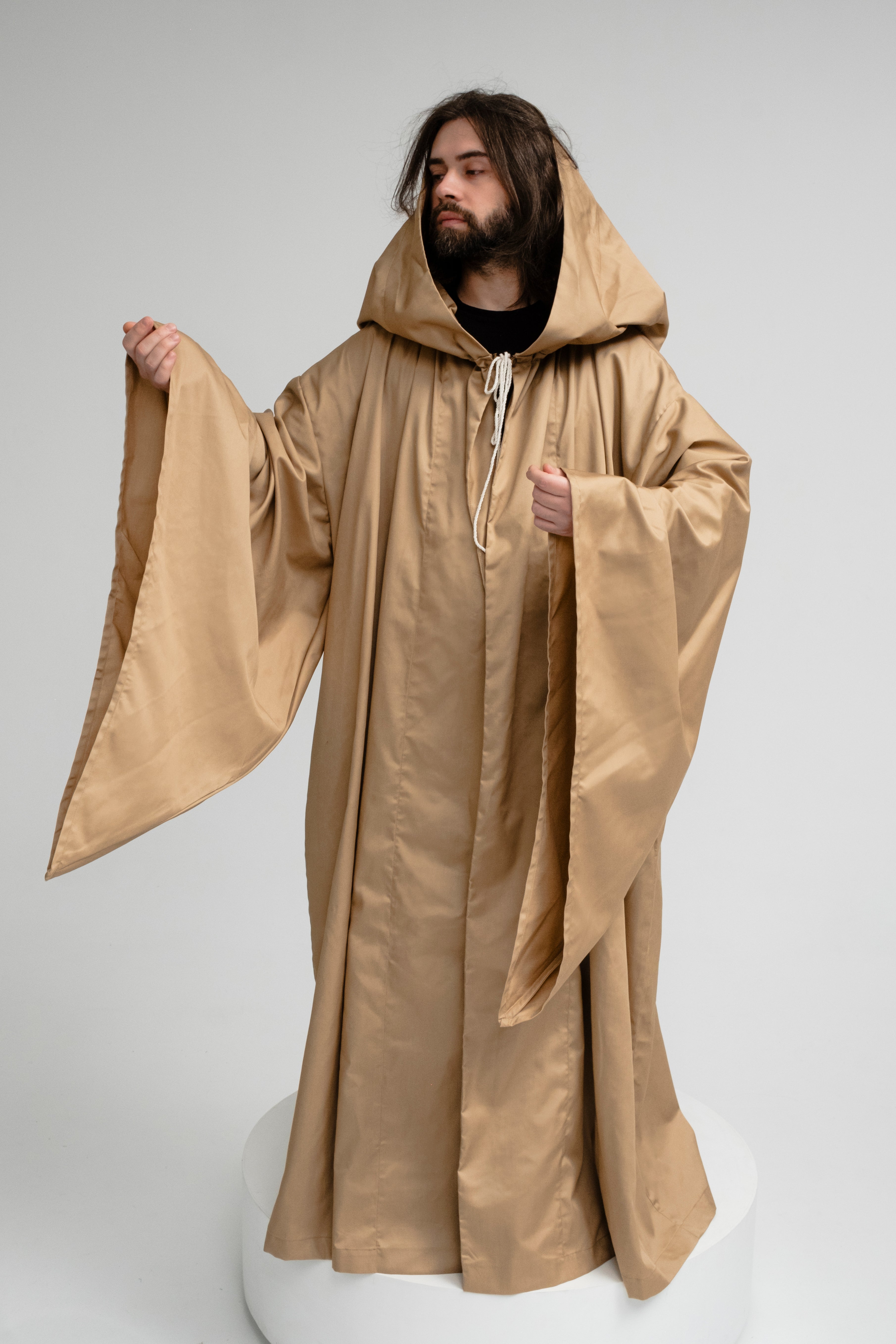 Golden Beige Hooded Cloak – Handmade Medieval Fantasy Cape