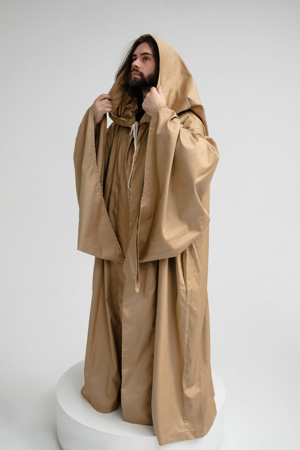 Handmade Natural Beige Linen Cloak – Buttercream Hooded Fantasy Cape