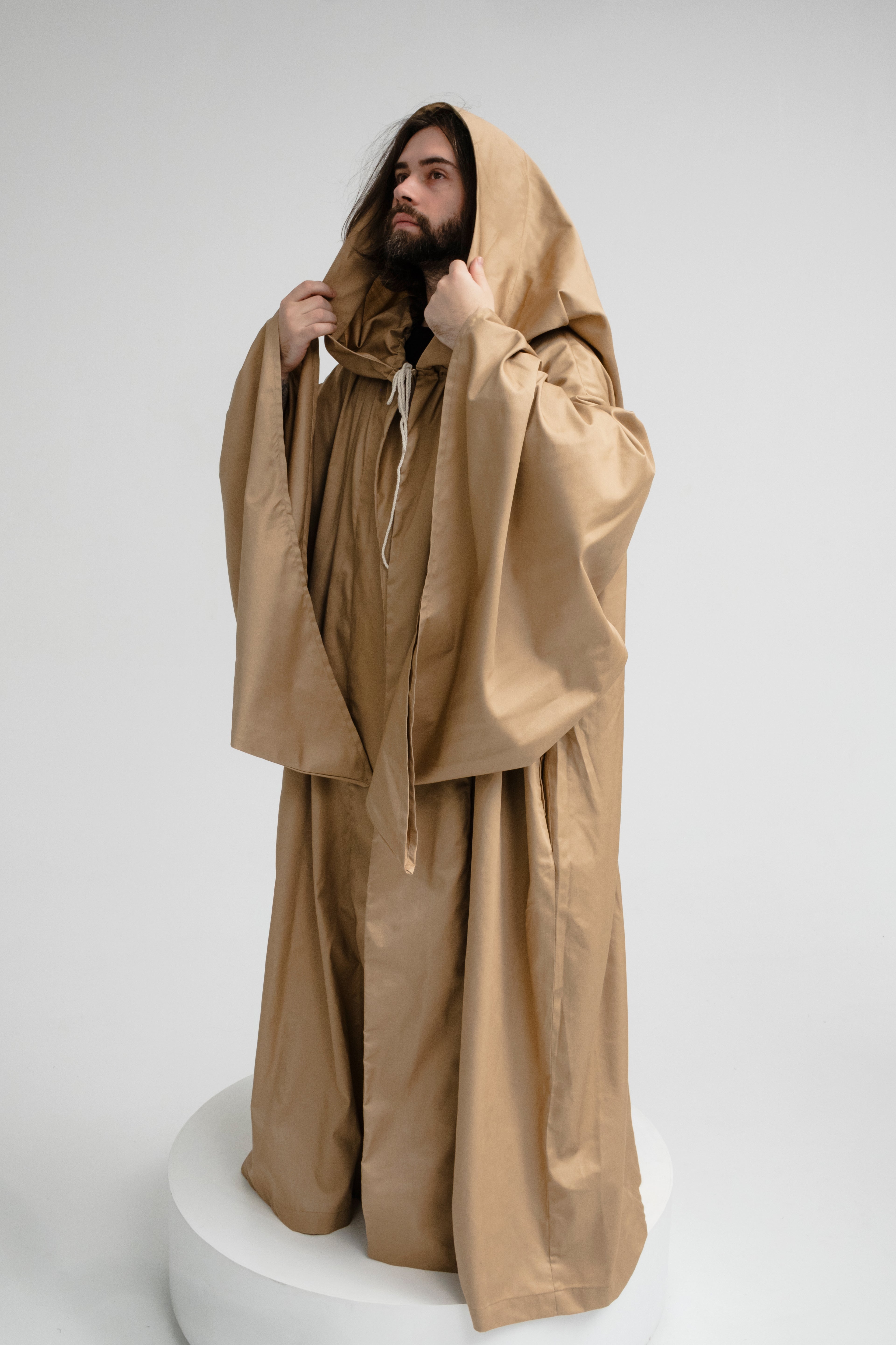Golden Beige Hooded Cloak – Handmade Medieval Fantasy Cape