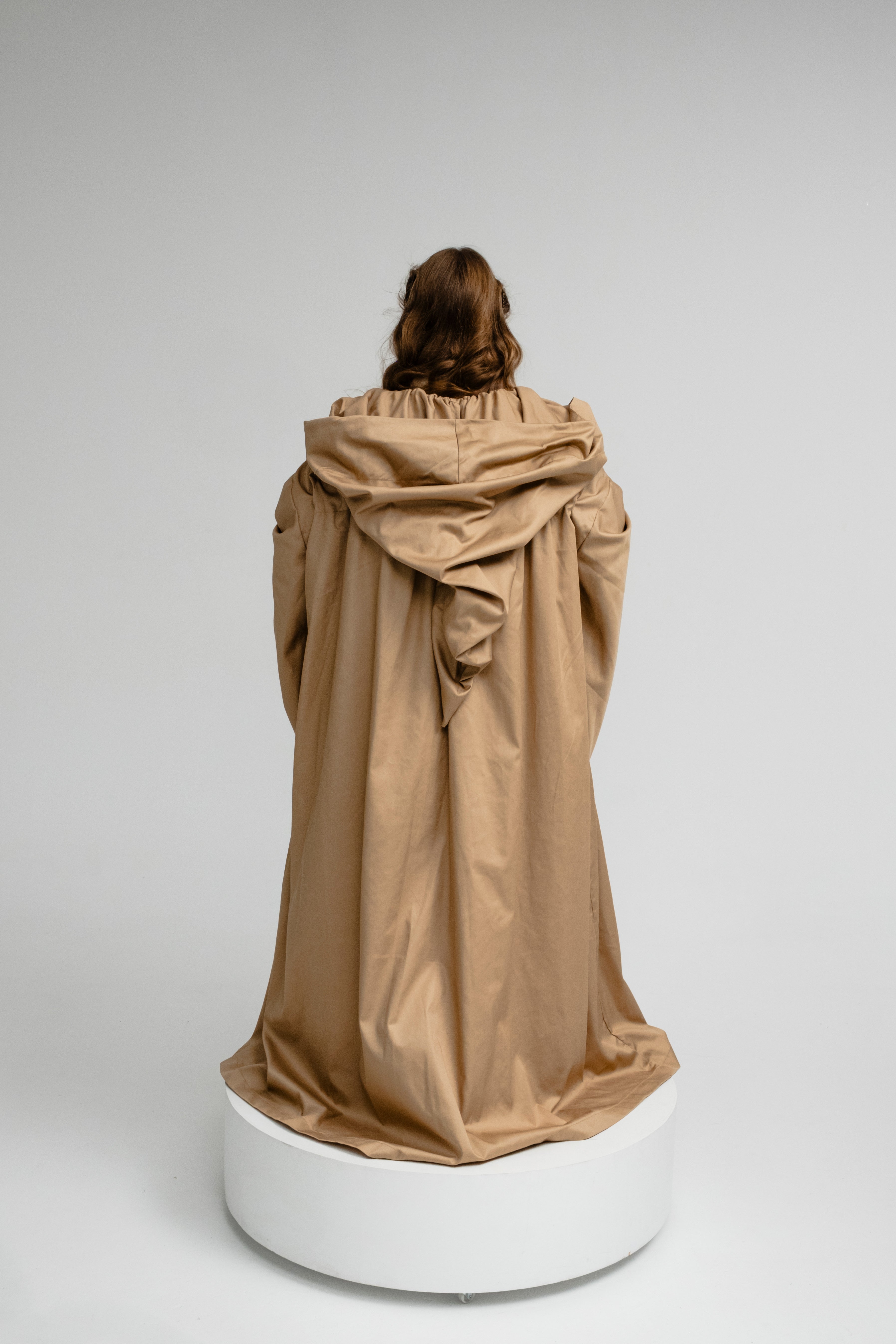 Sun Dune Cloak – Golden Beige Twill Hooded Cape with Warm Light Tone