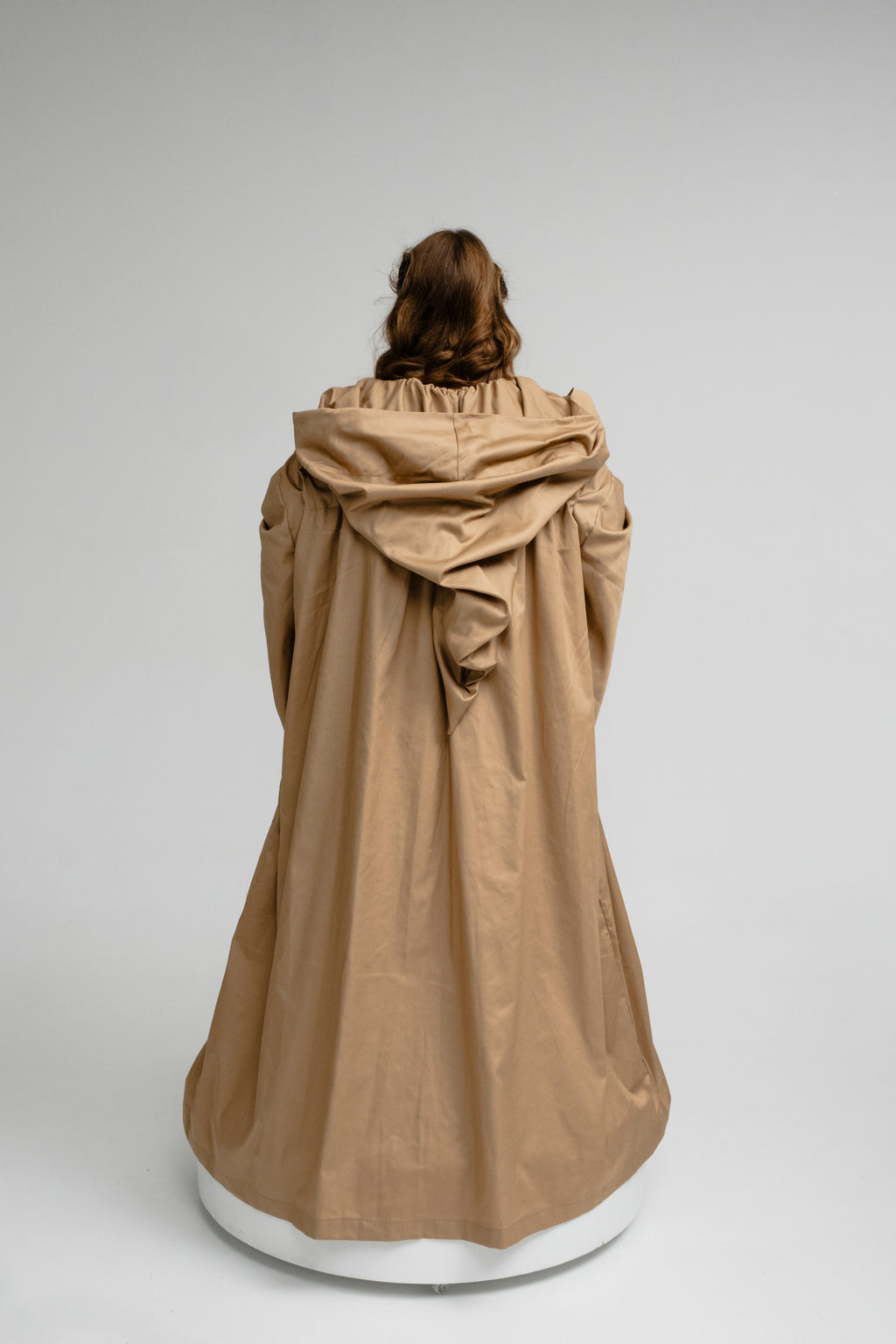Sun Dune Cloak – Golden Beige Twill Hooded Cape with Warm Light Tone