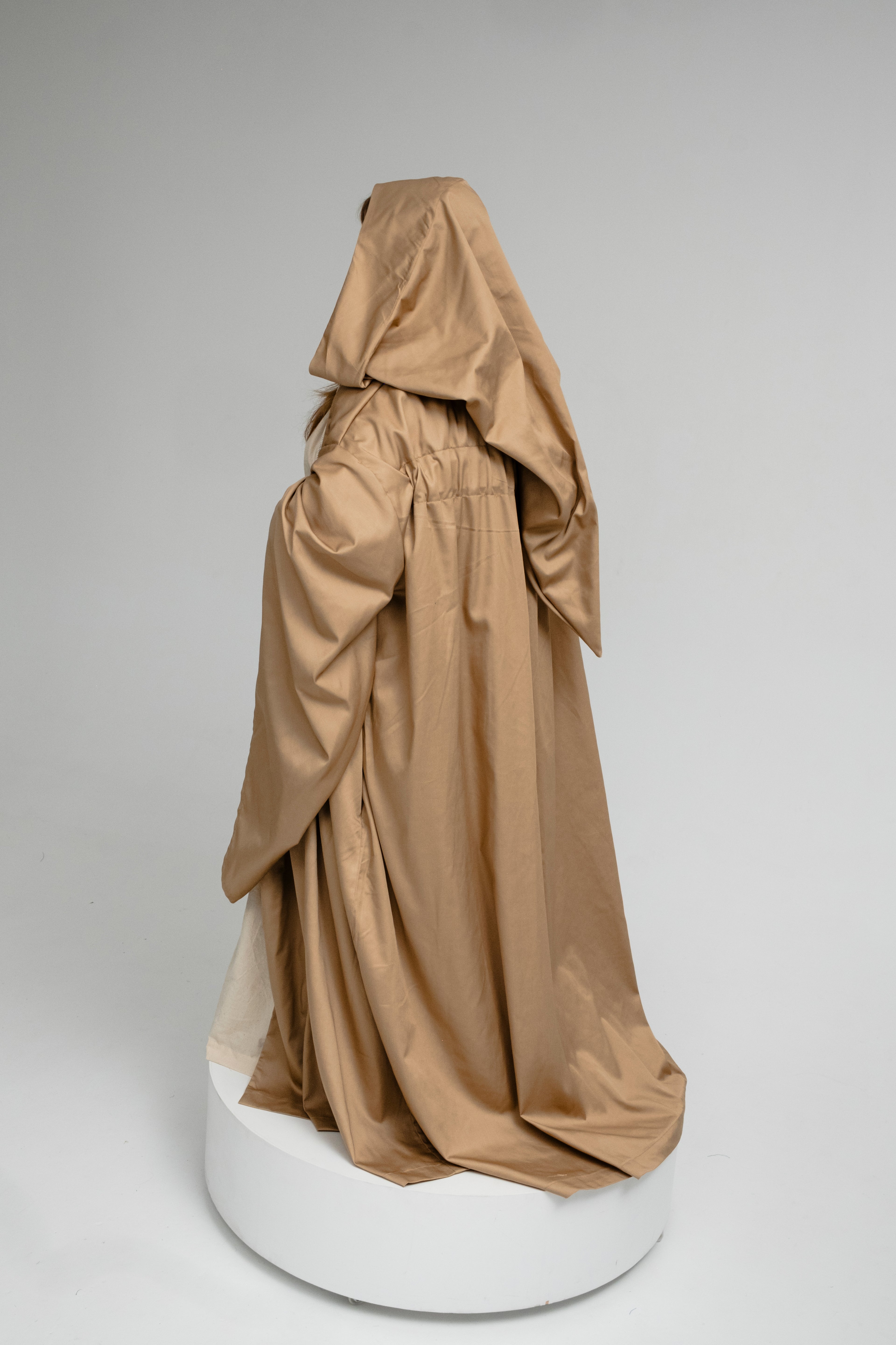 Sun Dune Cloak – Golden Beige Twill Hooded Cape with Warm Light Tone