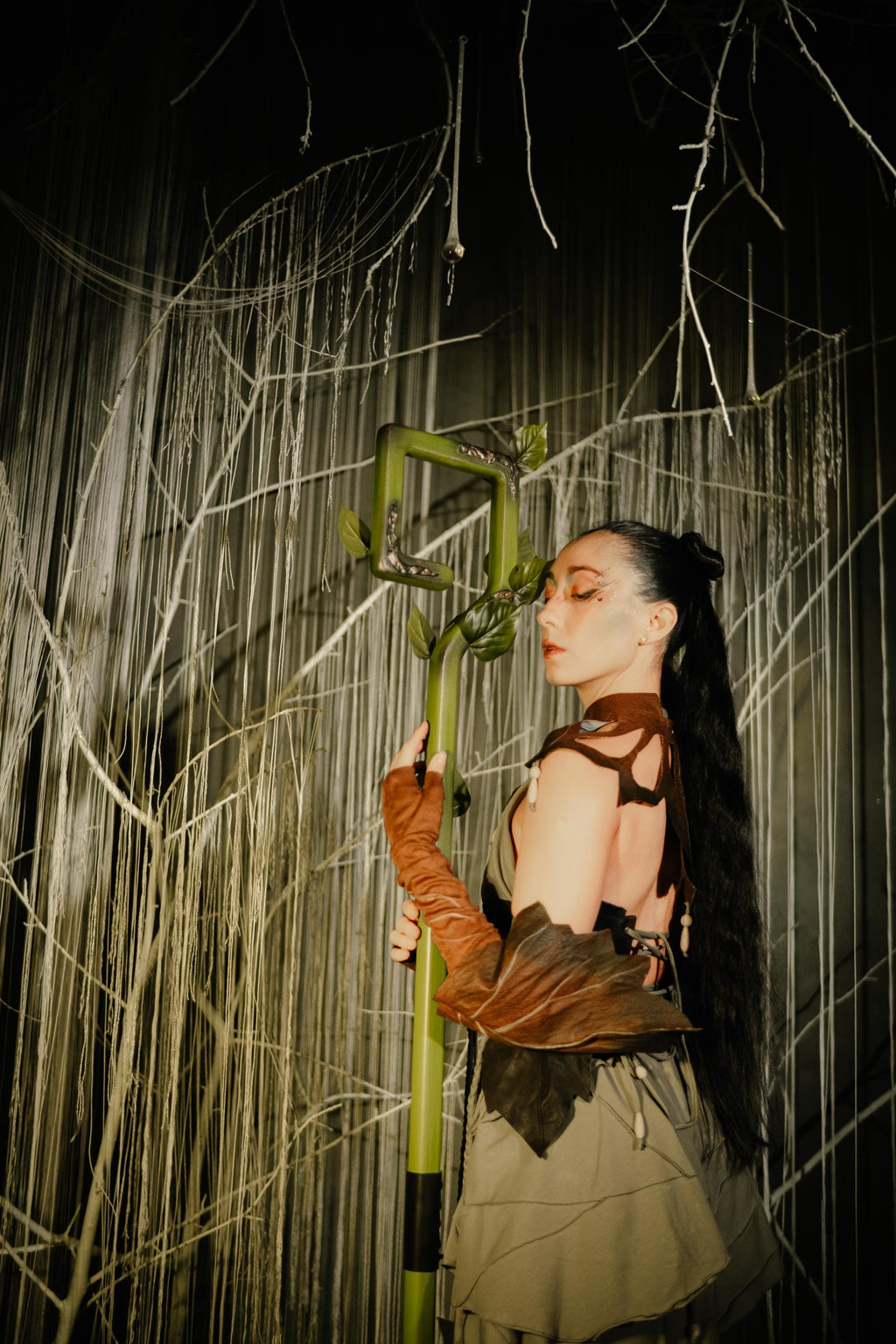 Wooden Fantasy Staff – The Verdant Key, Druid Accessory, Handcrafted Wooden Stave