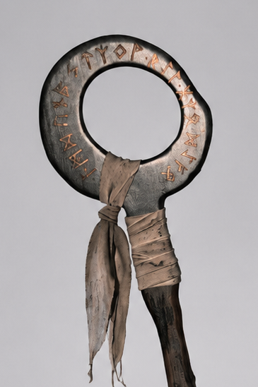 Silent Ring Staff handmade wooden fantasy staff with rune circle top