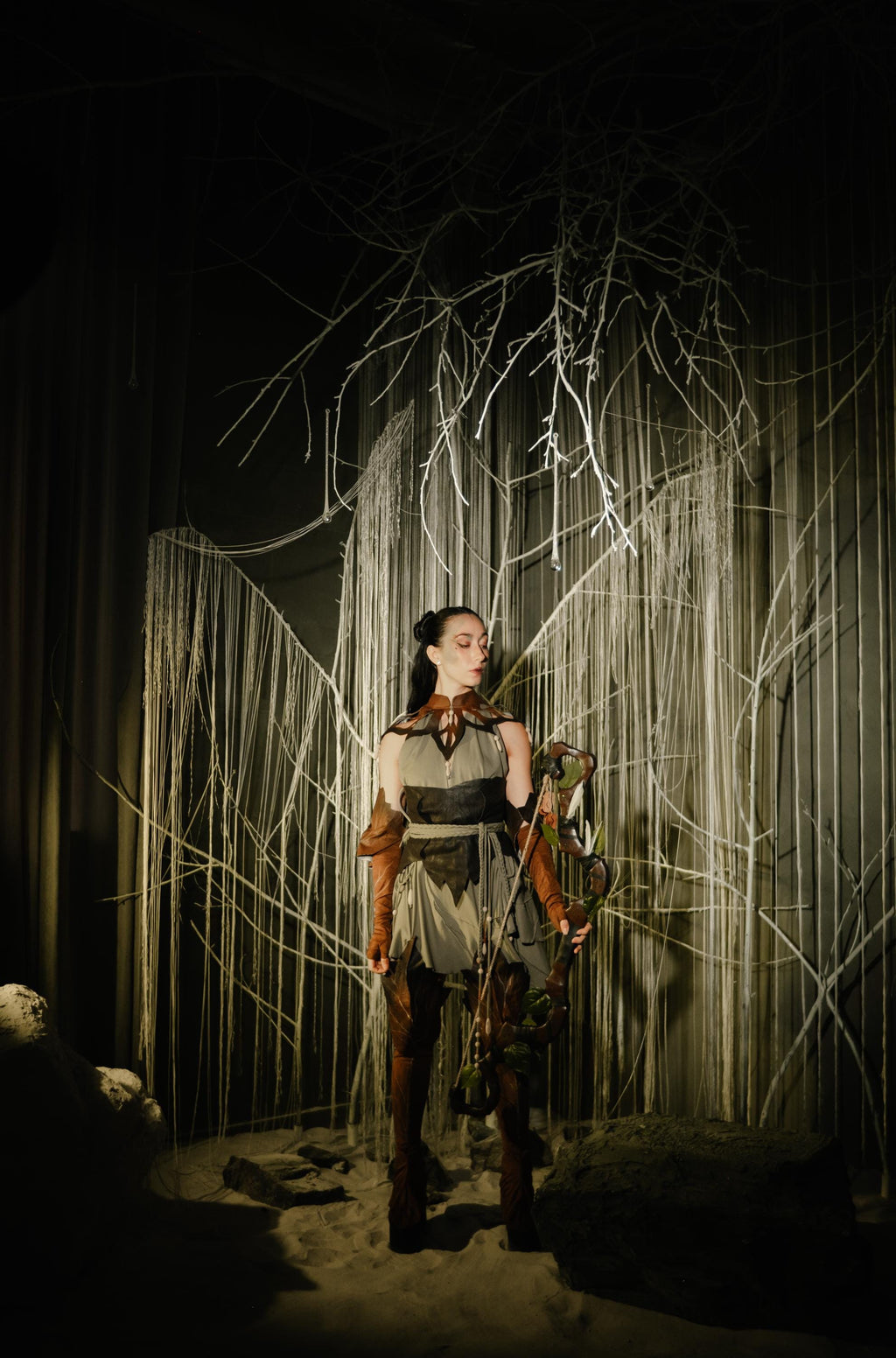 The Forest Bow – Whispering Wood, Wooden Fantasy Bow for Cosplay, Elven Handmade Art, Pixie Forest Prop, Mythical Woodland Accessory