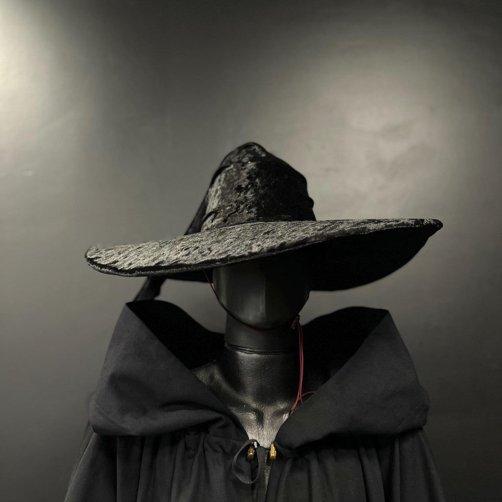 Black Crushed Velvet Wizard Hat – Handmade Medieval Fantasy Hat, Renaissance Cosplay Accessory, Custom Elven Magic Pointed Hat