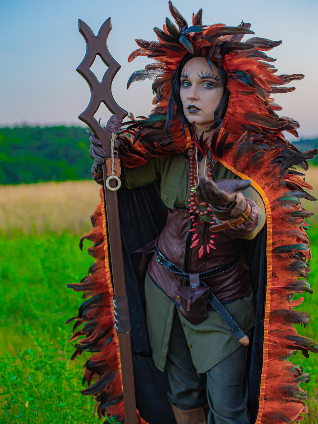 Wolf Soul Staff – Shamanic Wooden Staff, Wild Spirit Totem, Handcrafted Alder Rod, Guardian of the Forest Cosplay Prop