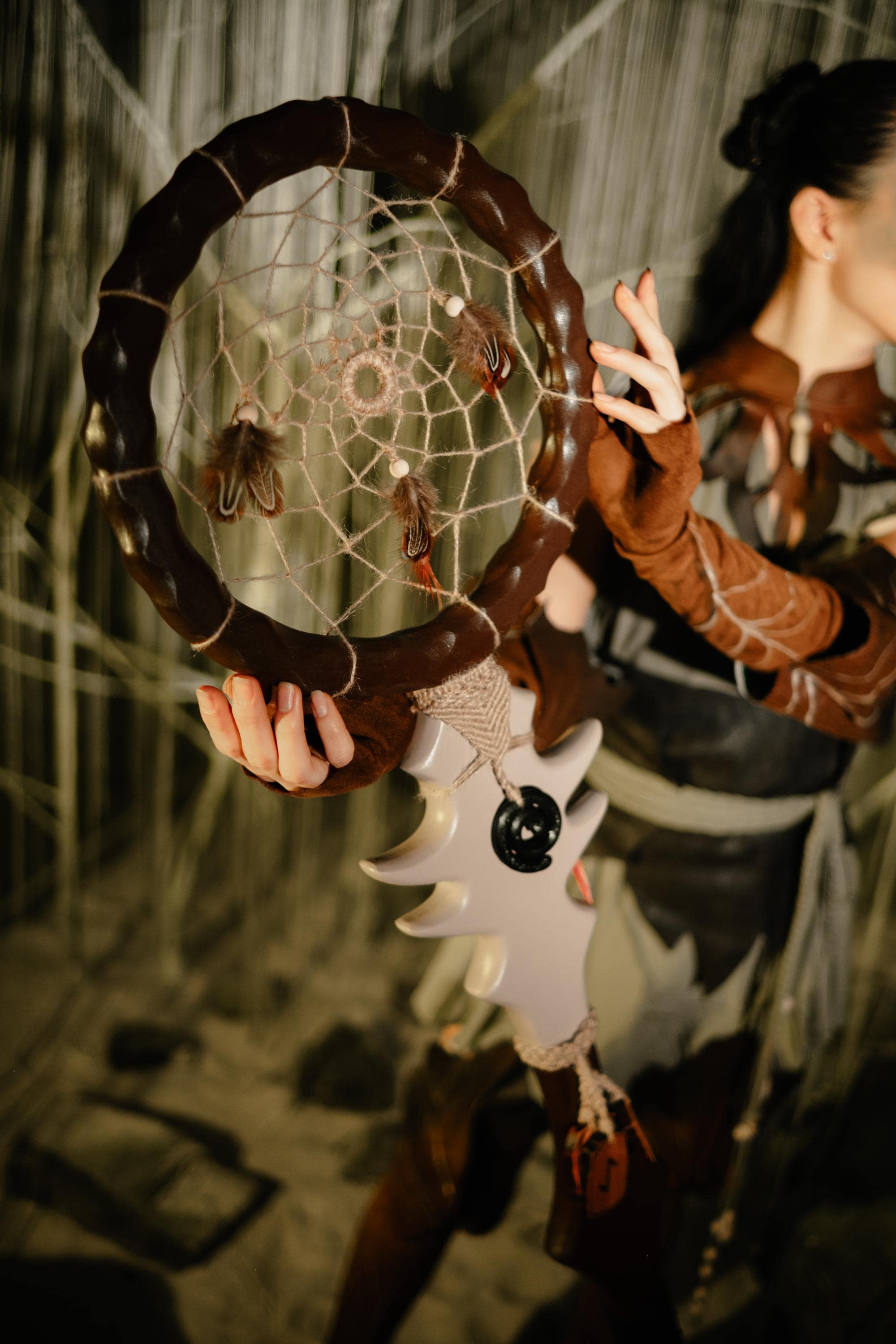 Wooden Dreamcatcher Staff – Forest-Inspired Fantasy Prop with Feathers Wizard Staff Cosplay