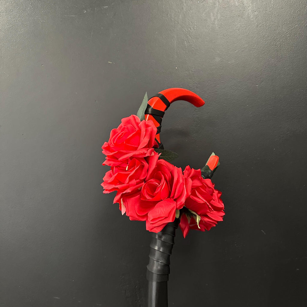 Vivid Red Crescent Moon Staff – Crimson Flame, Witch’s Ritual Tool with Blood Rose Magic, Scarlet Moon, Wizard Stave, Witch Cosplay
