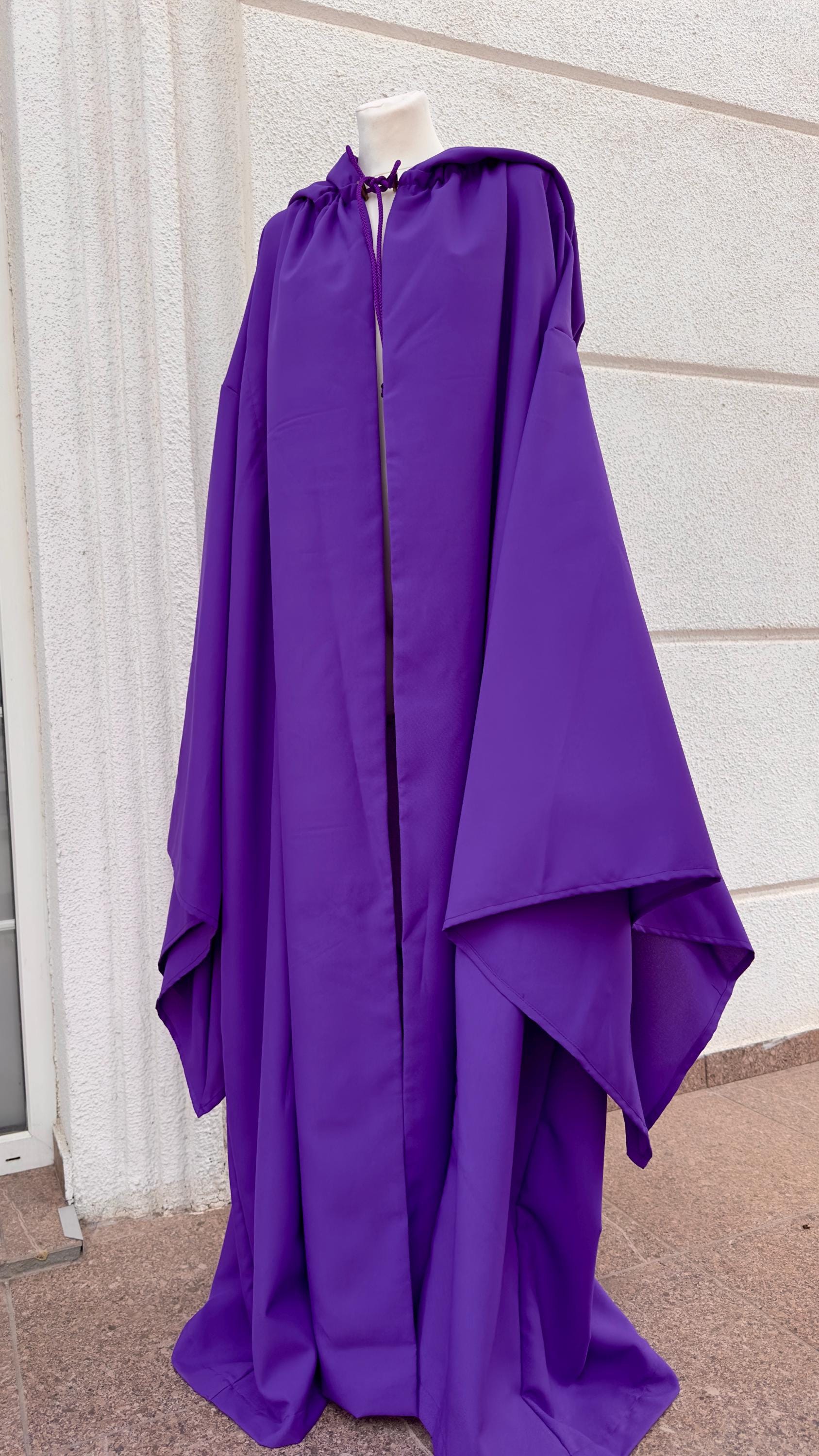 Violet Mist Set – Twilight Elegance Ensemble, Deep Purple Cloak and Muslin Tunic, Sorceress or Wizard Outfit, Fantasy Robe