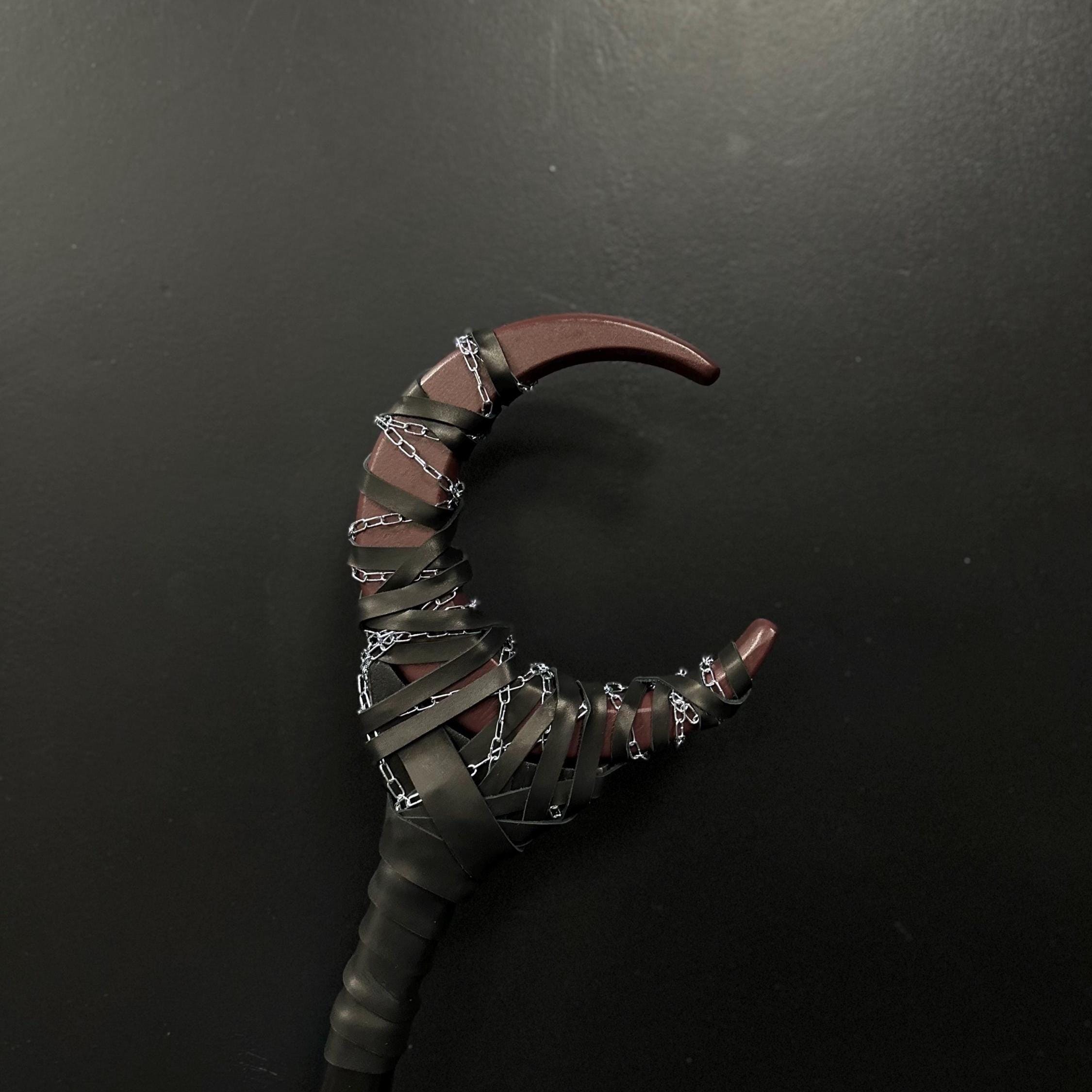 Dark Plum Shadow Moon Staff with Chain – Handcrafted Wizard Prop, Wiccan Cosplay Wand, Mystic Alder Wood Accessory