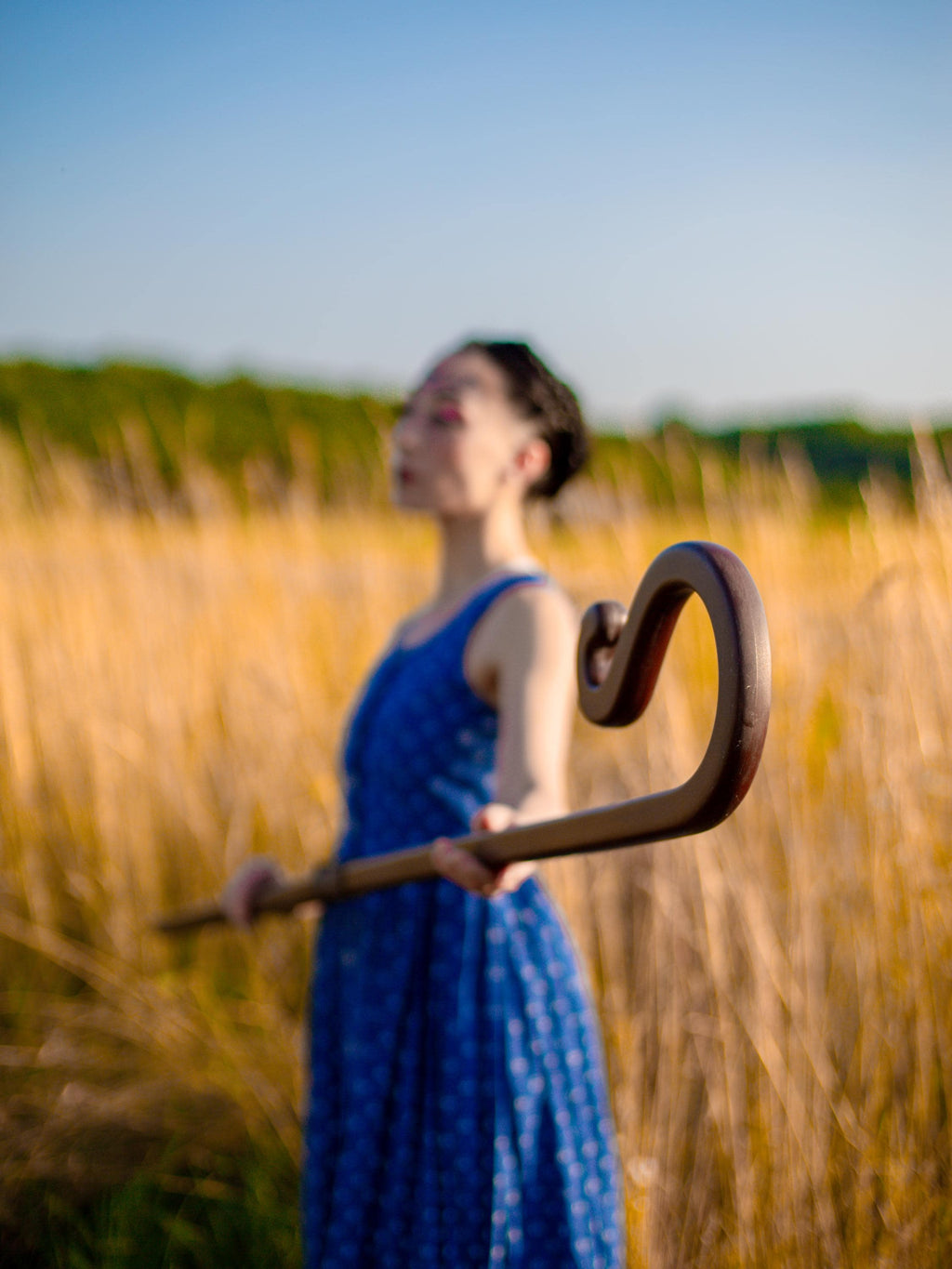 The Shepherd’s Staff of Harmony – Cosplay Wooden Walking Stick, Rustic Forest Decor, Natural Woodcraft