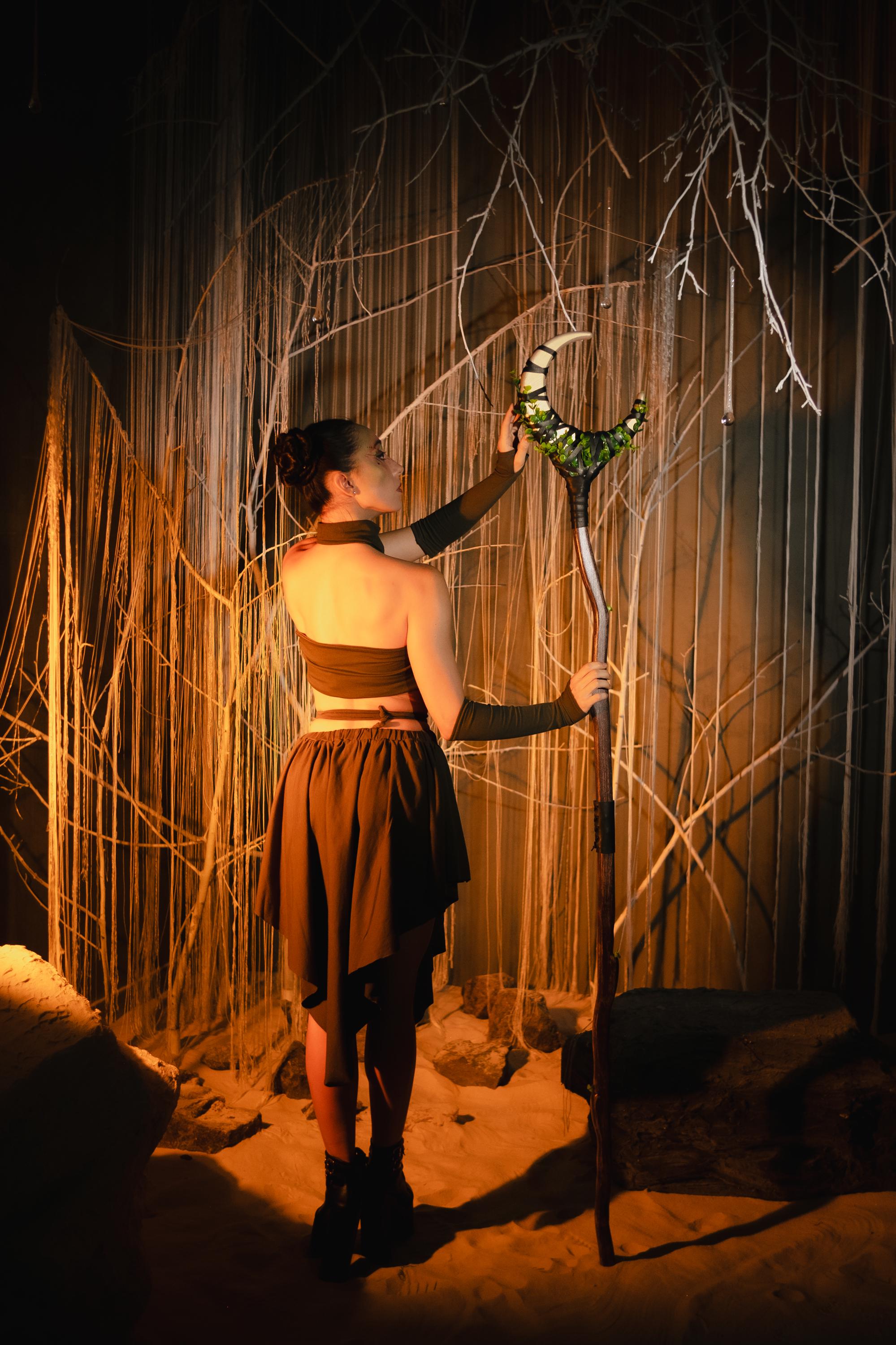 Crescent Moon Staff — Big Lunar Magical Stick Cosplay for Witchcraft and Mages, Wizardry Cosplay, Alder made Props Wizard Staff