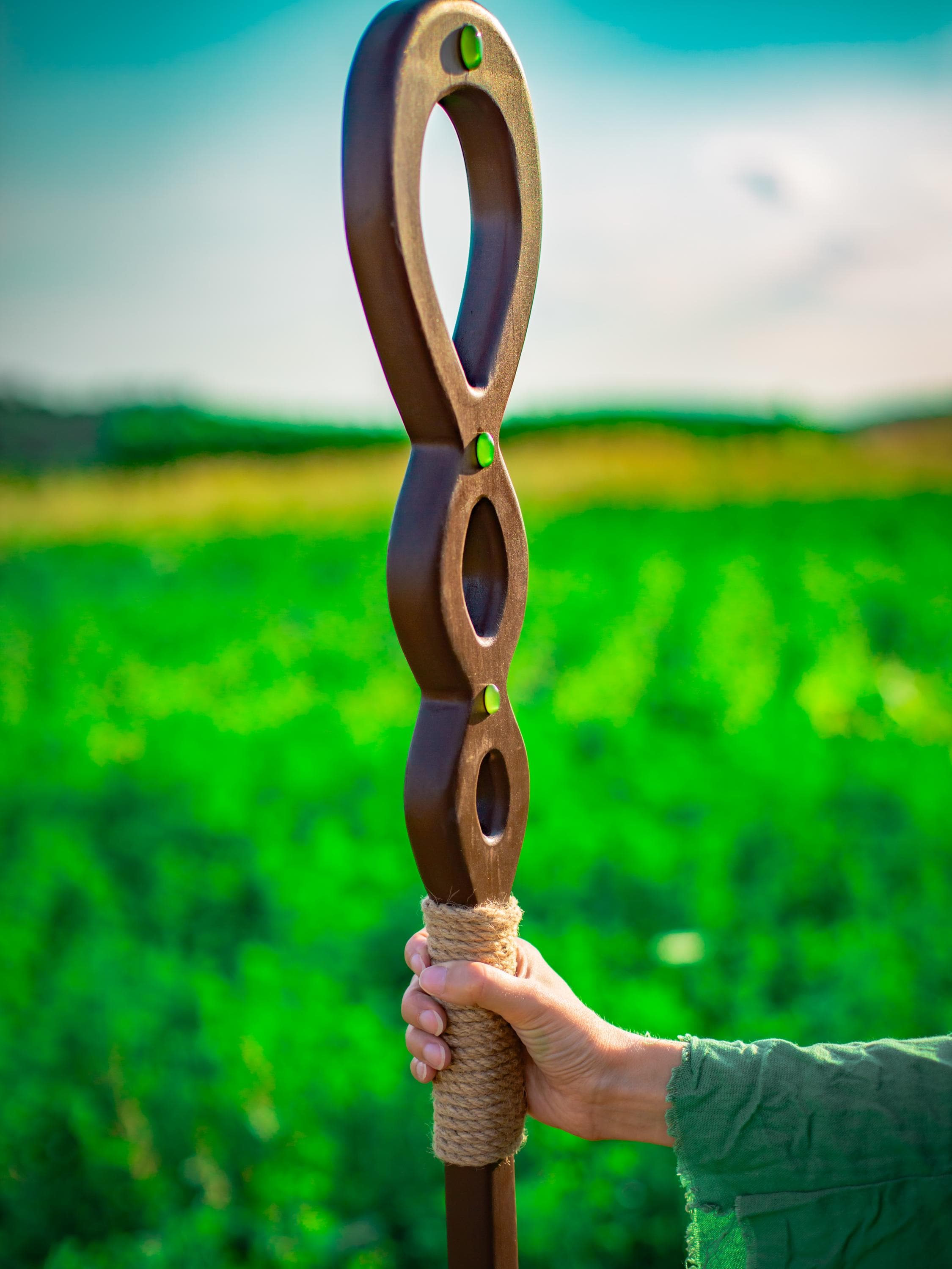 Celestial Ellipse Staff – Wooden Druid Staff, Handmade Fantasy Prop, Mystical Nature Decor, Cosmic Ritual Wand, Forest Magic