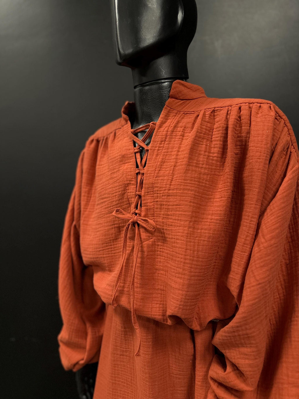 Dark Pastel Red – Dark Red Medieval Tunic, Handmade Renaissance Dress, Fantasy Outfit for Elf or Sorcerer, Terracotta Linen Gown