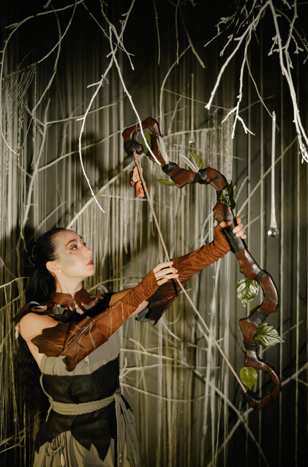 The Forest Bow – Whispering Wood, Wooden Fantasy Bow for Cosplay, Elven Handmade Art, Pixie Forest Prop, Mythical Woodland Accessory