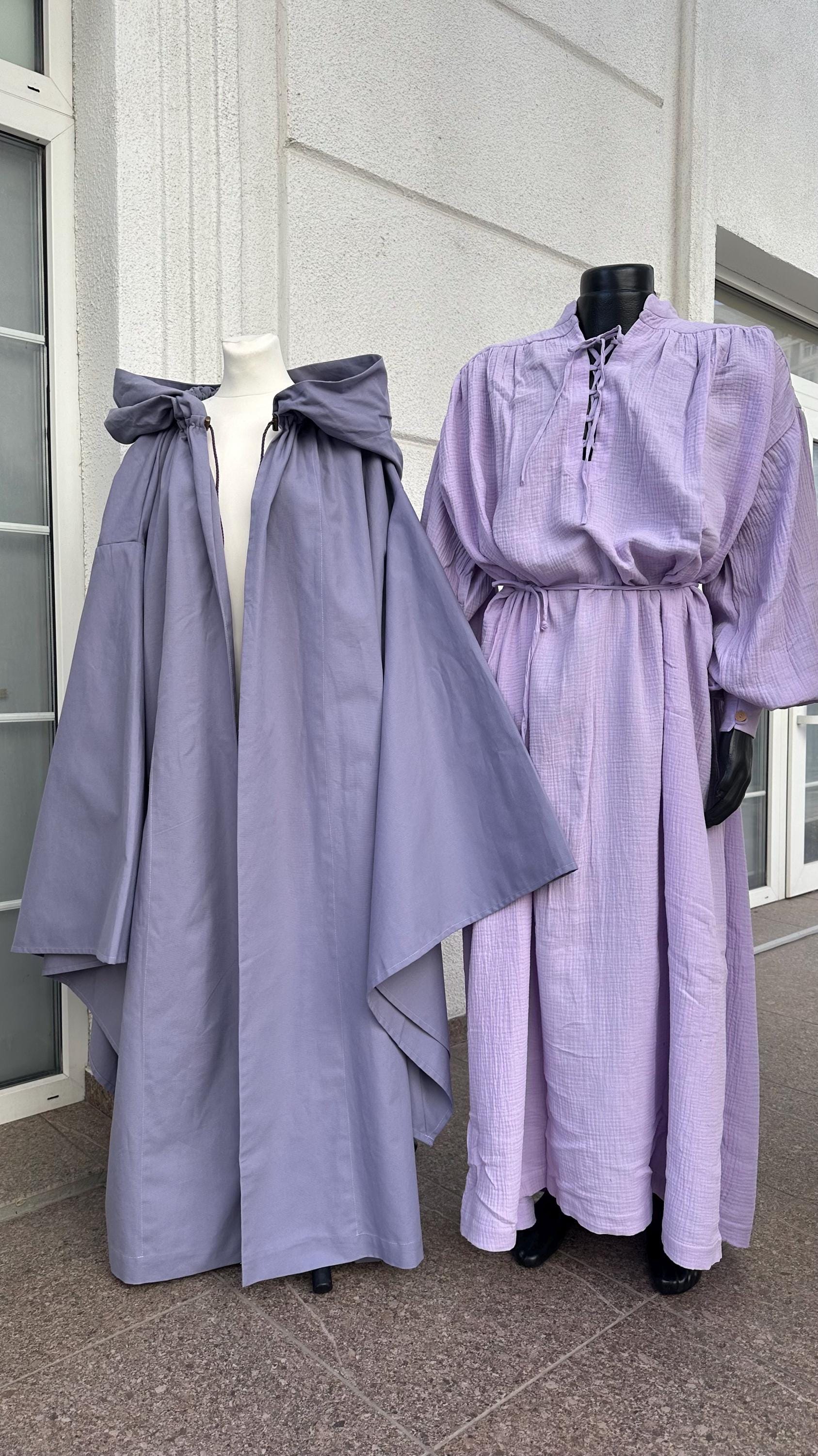 Lavender Moon Set – Mist Gray Harmony, Lavender Gray Cloak and Tunic, Elven Mage Outfit, Soft Gray Lavender Robe, Renaissance Attire