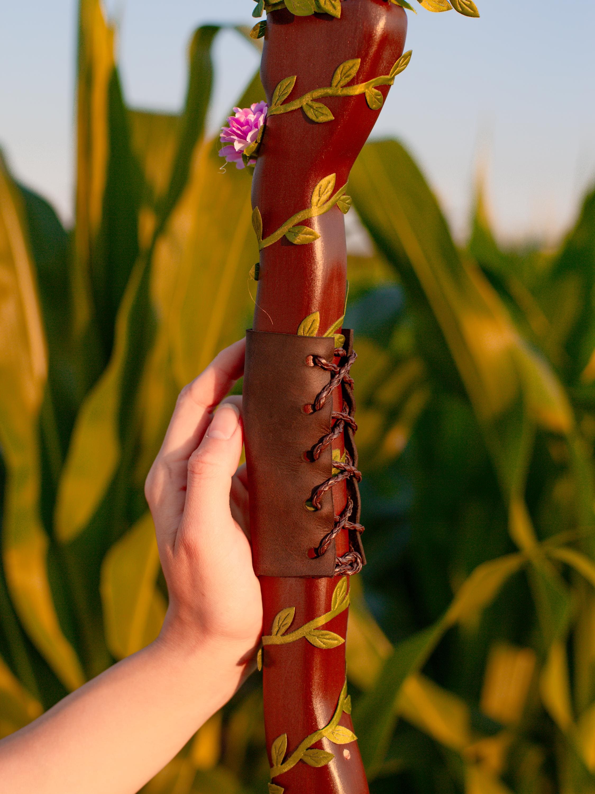 A Blossoming Symphony of Birds and Flowers — The Birdsong Elf Staff, Flower Fantasy Forest Wand, Elven Art
