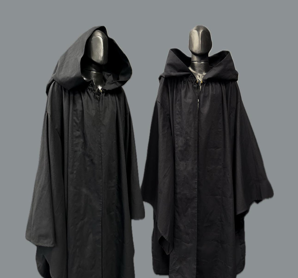 Raven Hooded Cloak – Dark Black Mantle, Hooded Cape, Unisex Medieval Fantasy Outfit, Handmade Renaissance Robe, Cosplay Costume