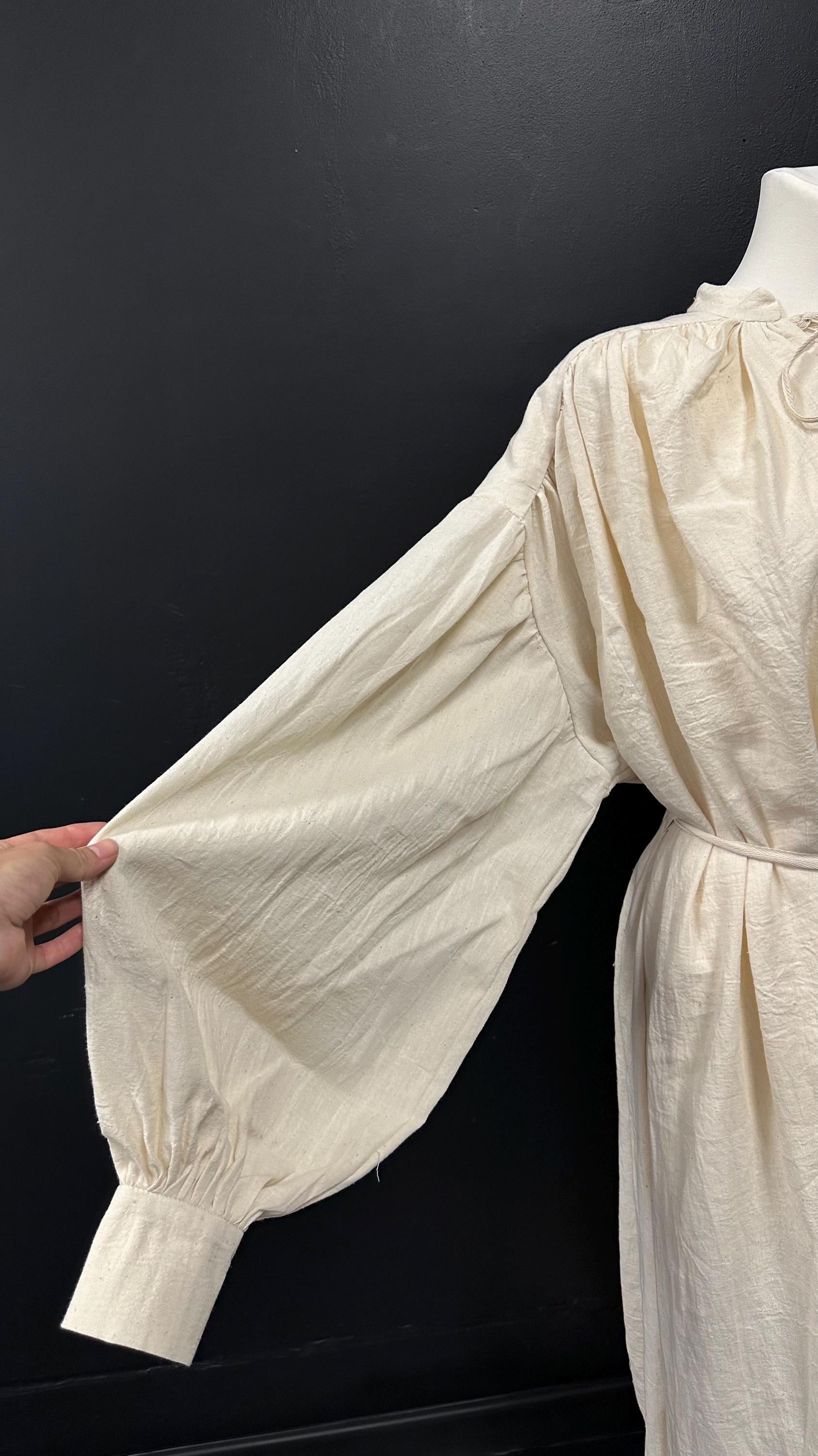 Golden Beige Linen Cloak and Muslin Tunic – Medieval Earth Tone Outfit, Artisan Renaissance Clothing, Natural Handmade Ensemble